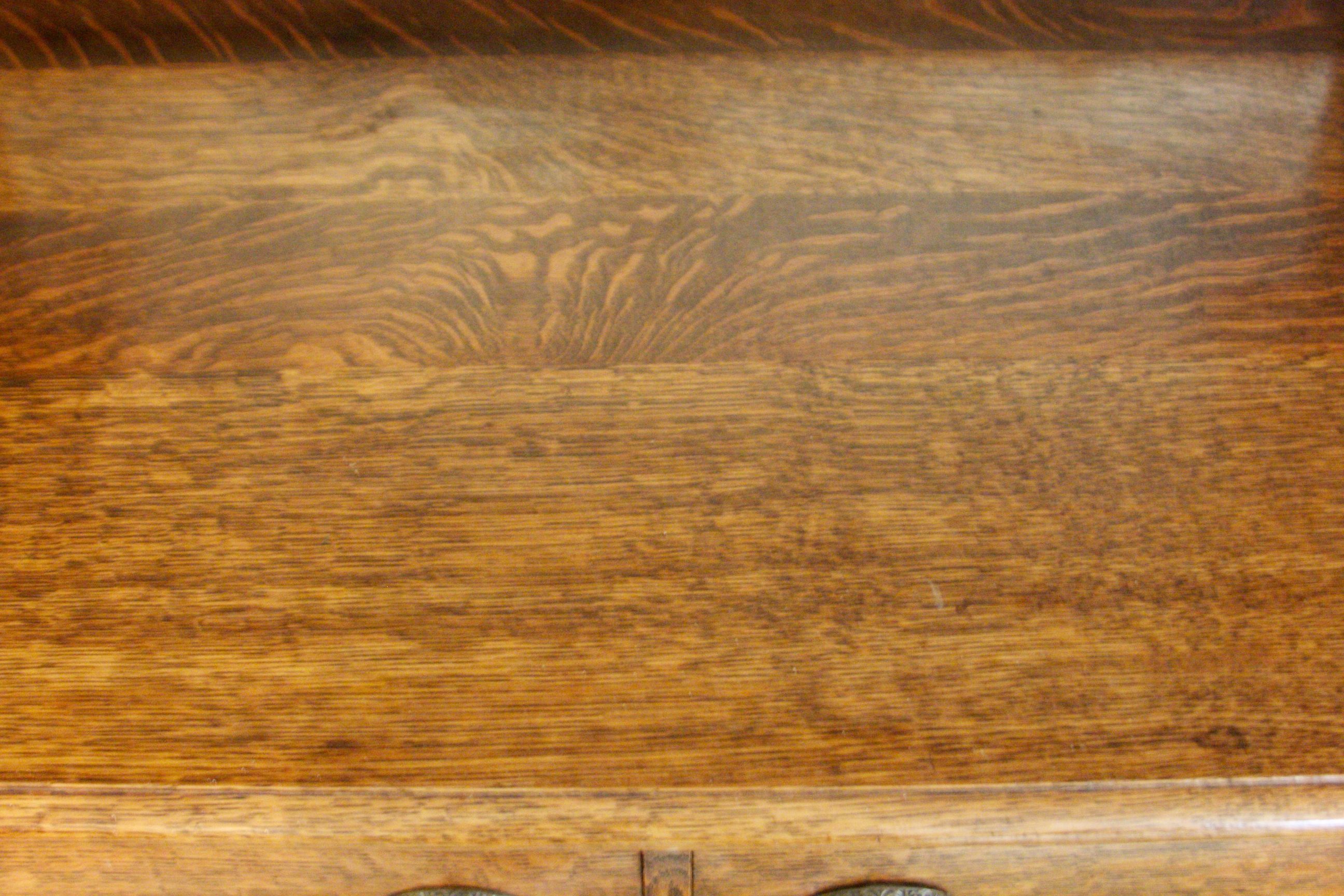 Antique Tiger Oak Sideboard Buffet with Beveled Mirror