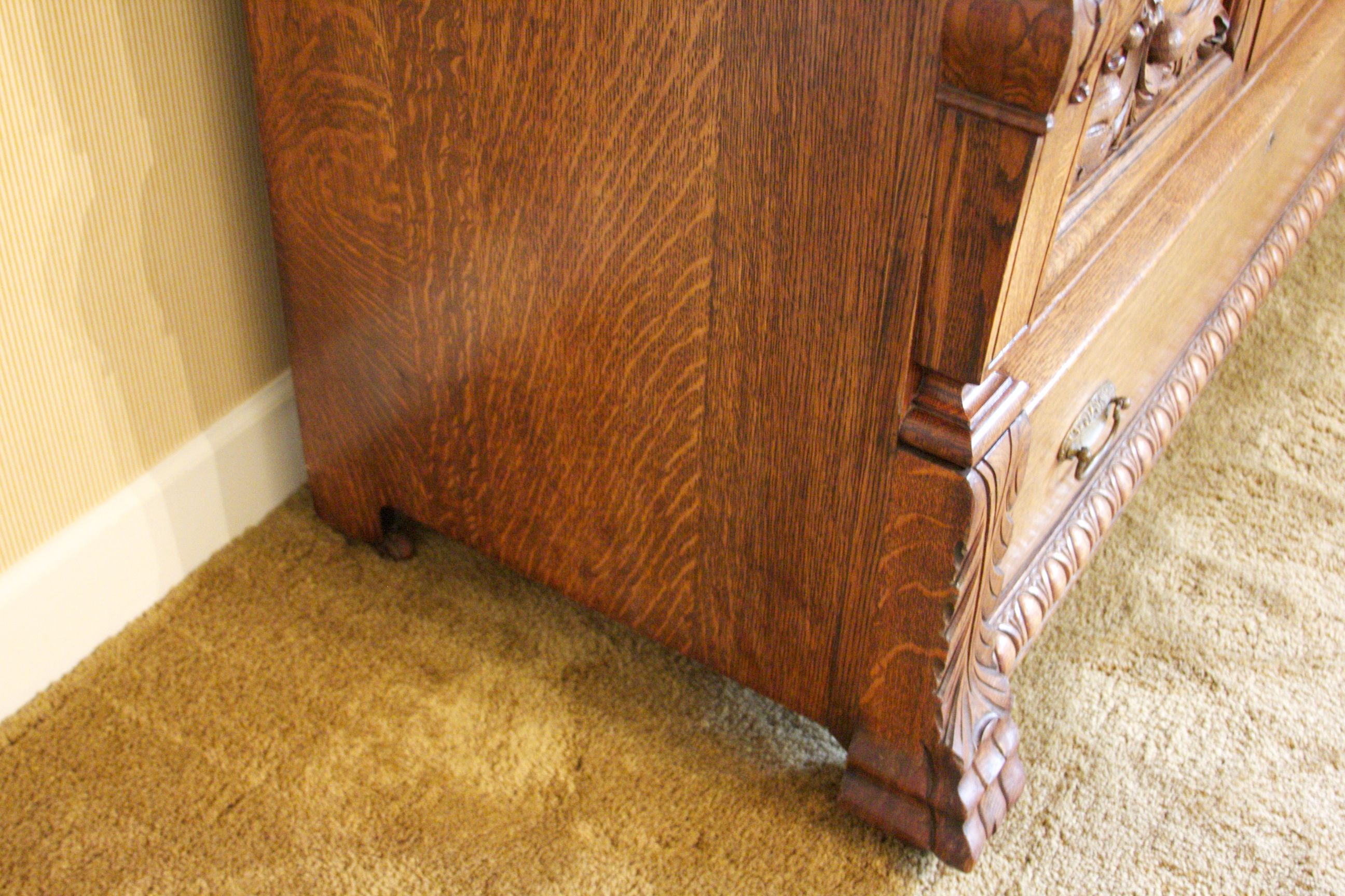 Antique Tiger Oak Sideboard Buffet with Beveled Mirror