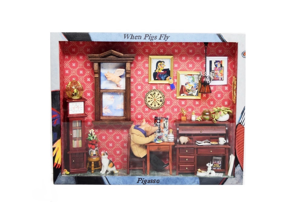 "Pigasso" Flying Pig Shadowbox by California Artist Susan Adame