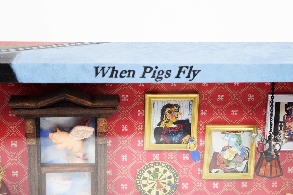 "Pigasso" Flying Pig Shadowbox by California Artist Susan Adame