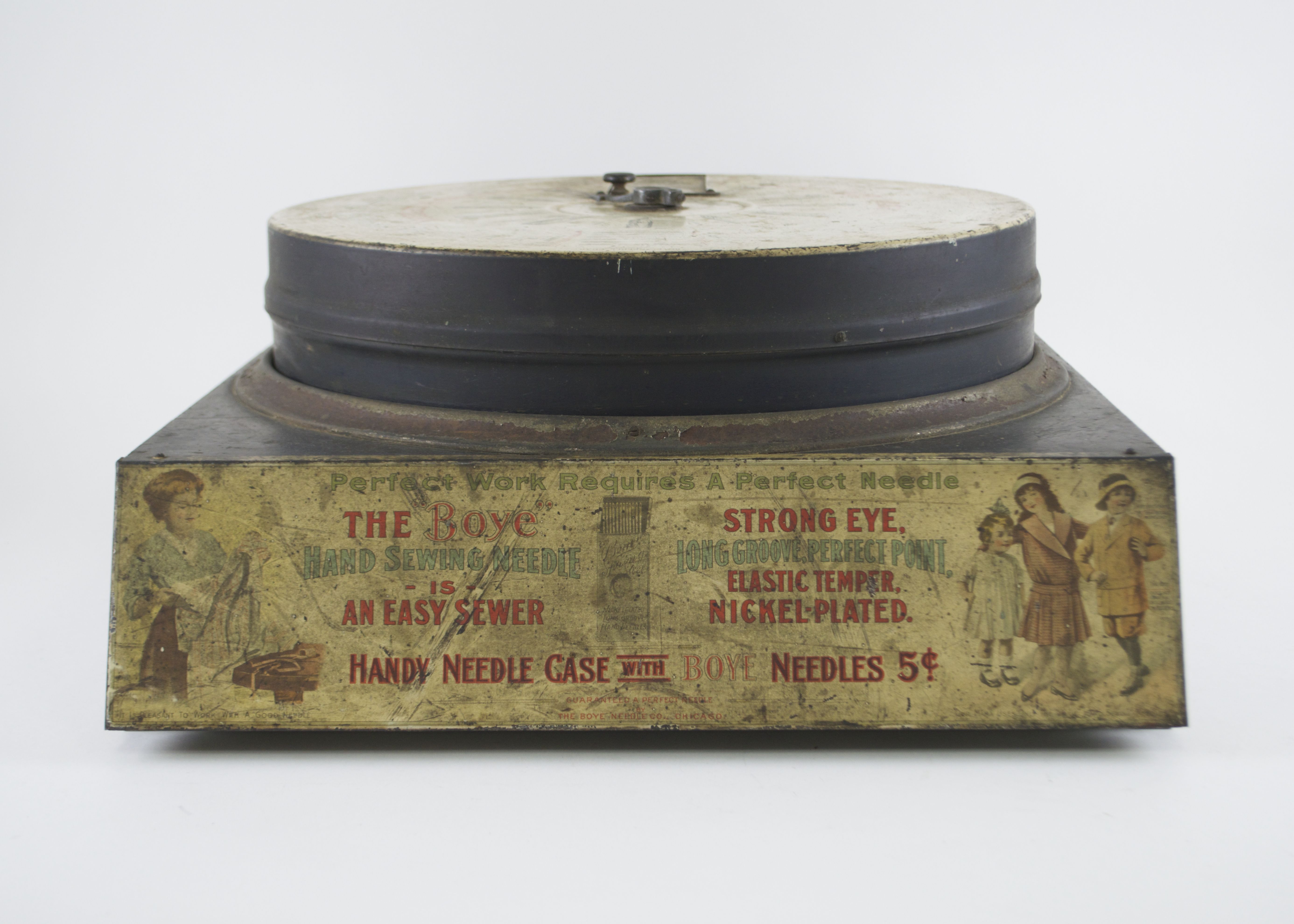 Antique Circular Needle and Bobbin Dispenser with Needles