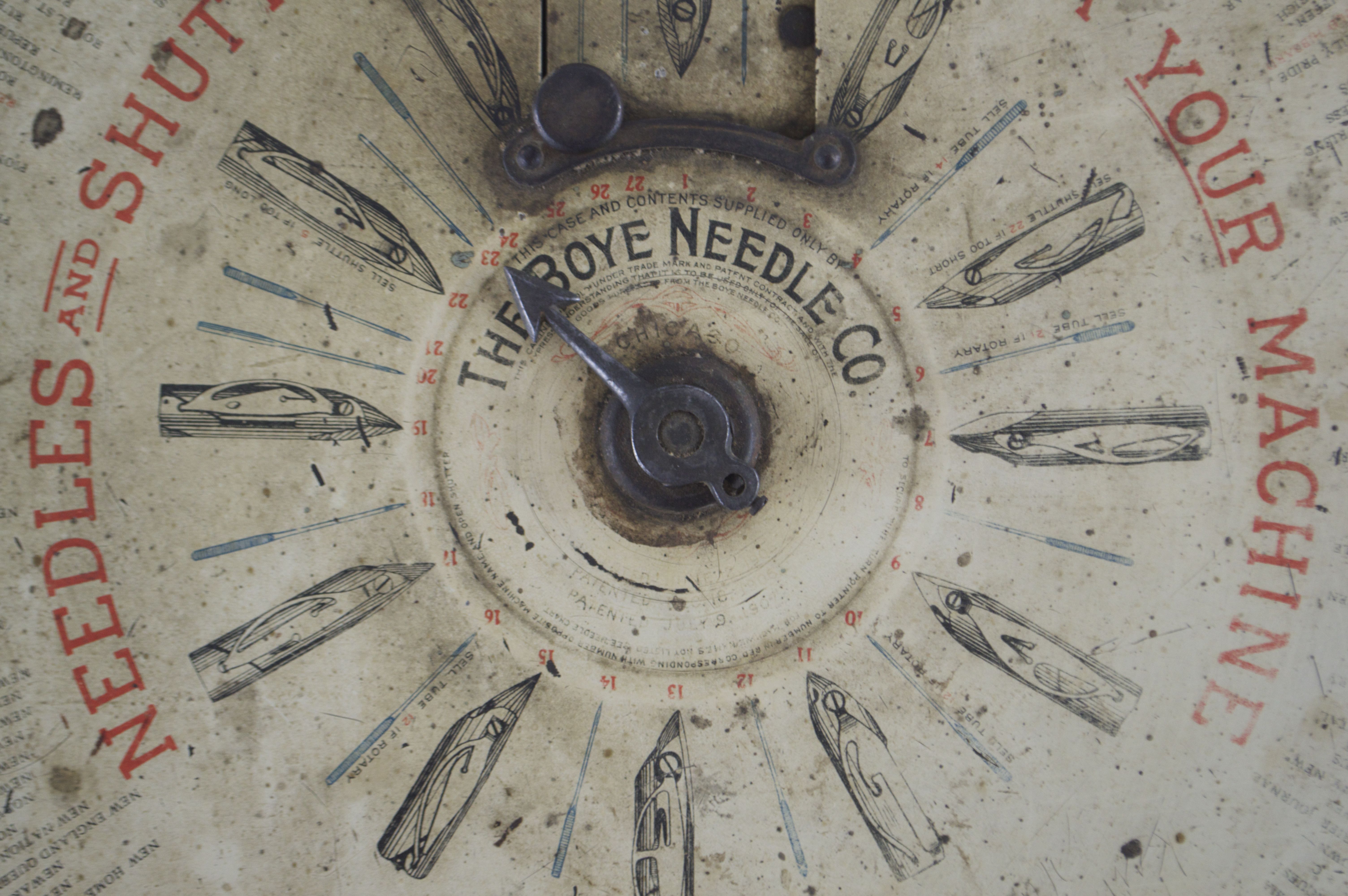 Antique Circular Needle and Bobbin Dispenser with Needles