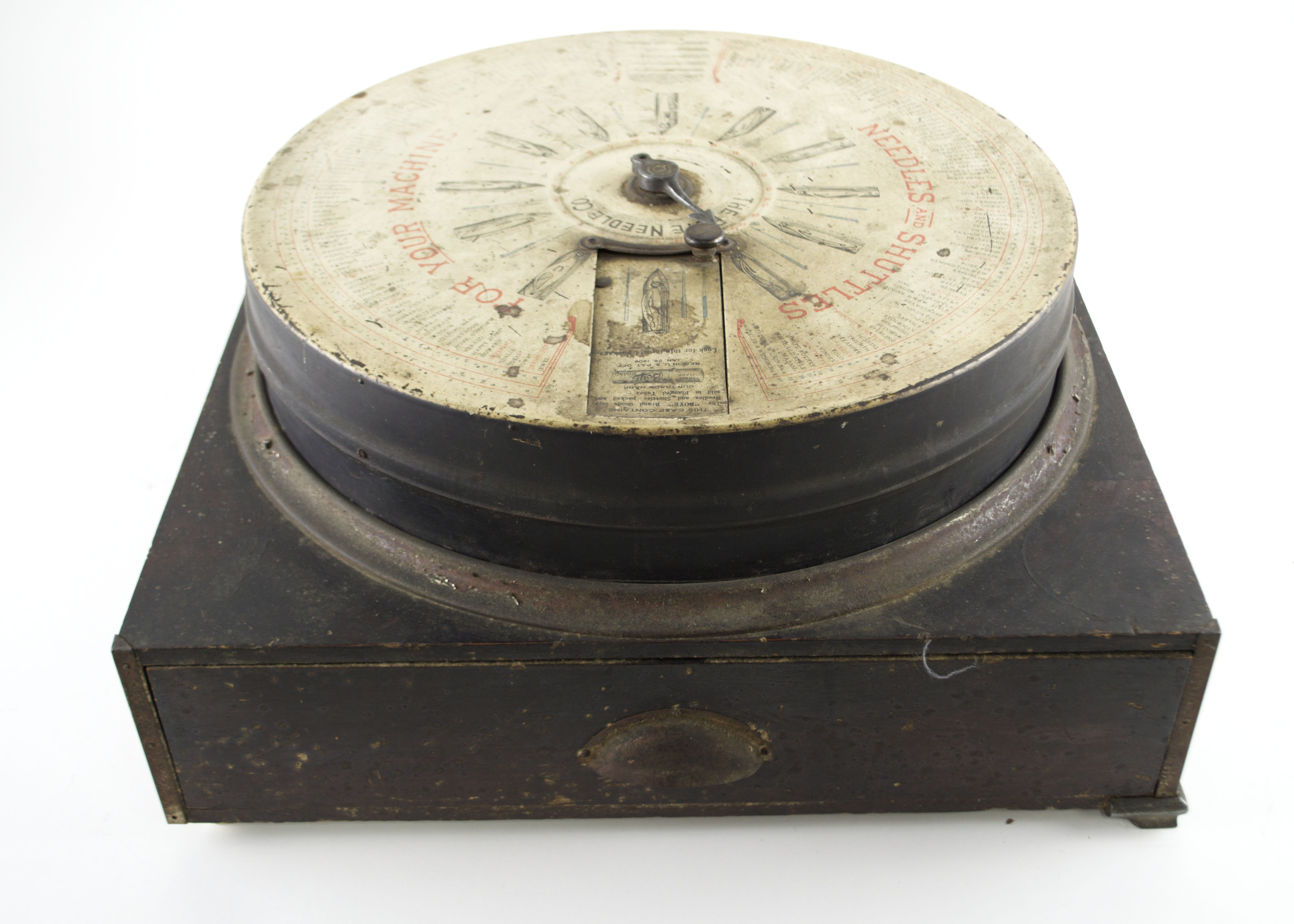 Antique Circular Needle and Bobbin Dispenser with Needles