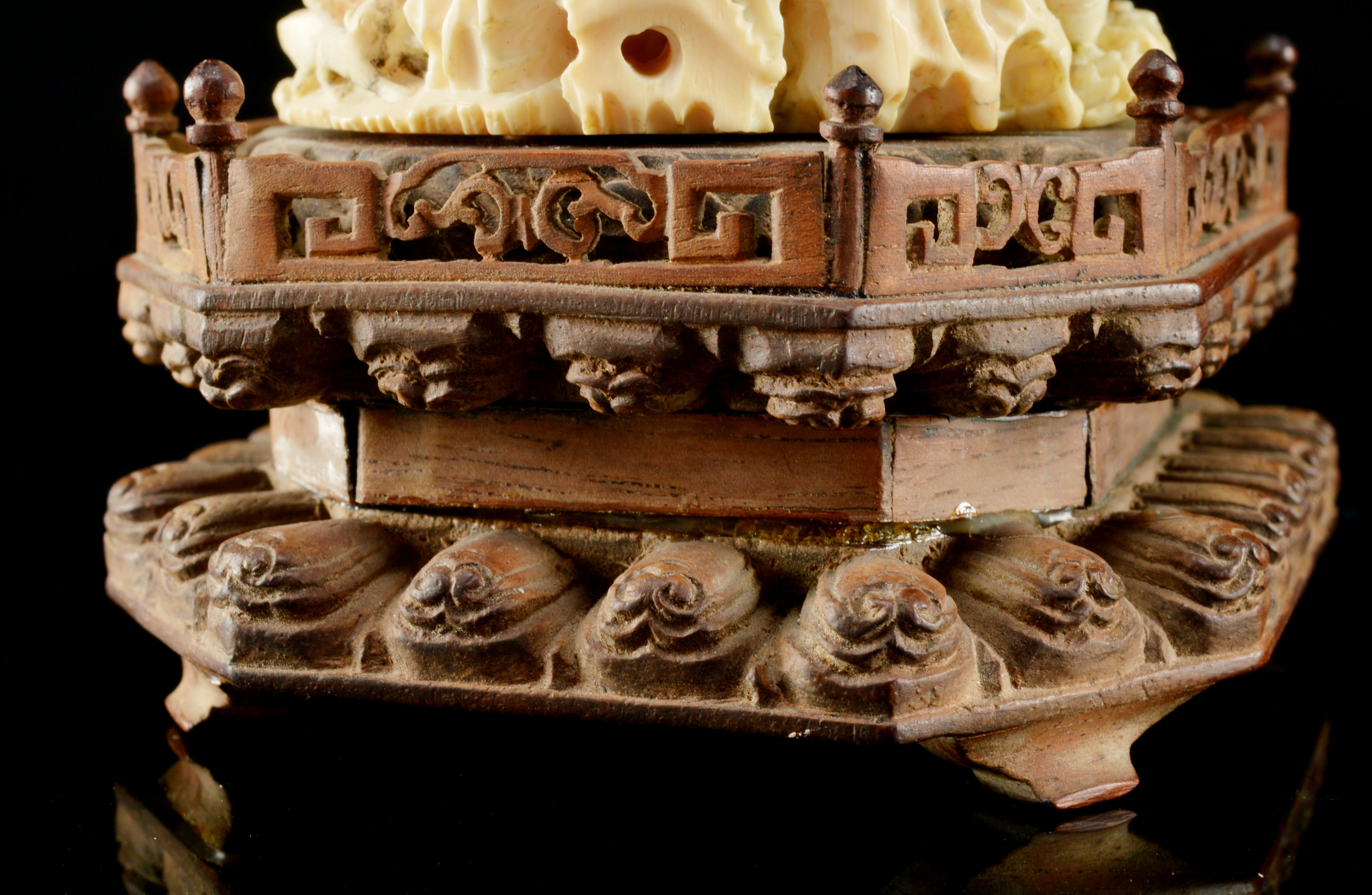 Japanese Hand-Carved Polychrome Ivory Sculpture Tower