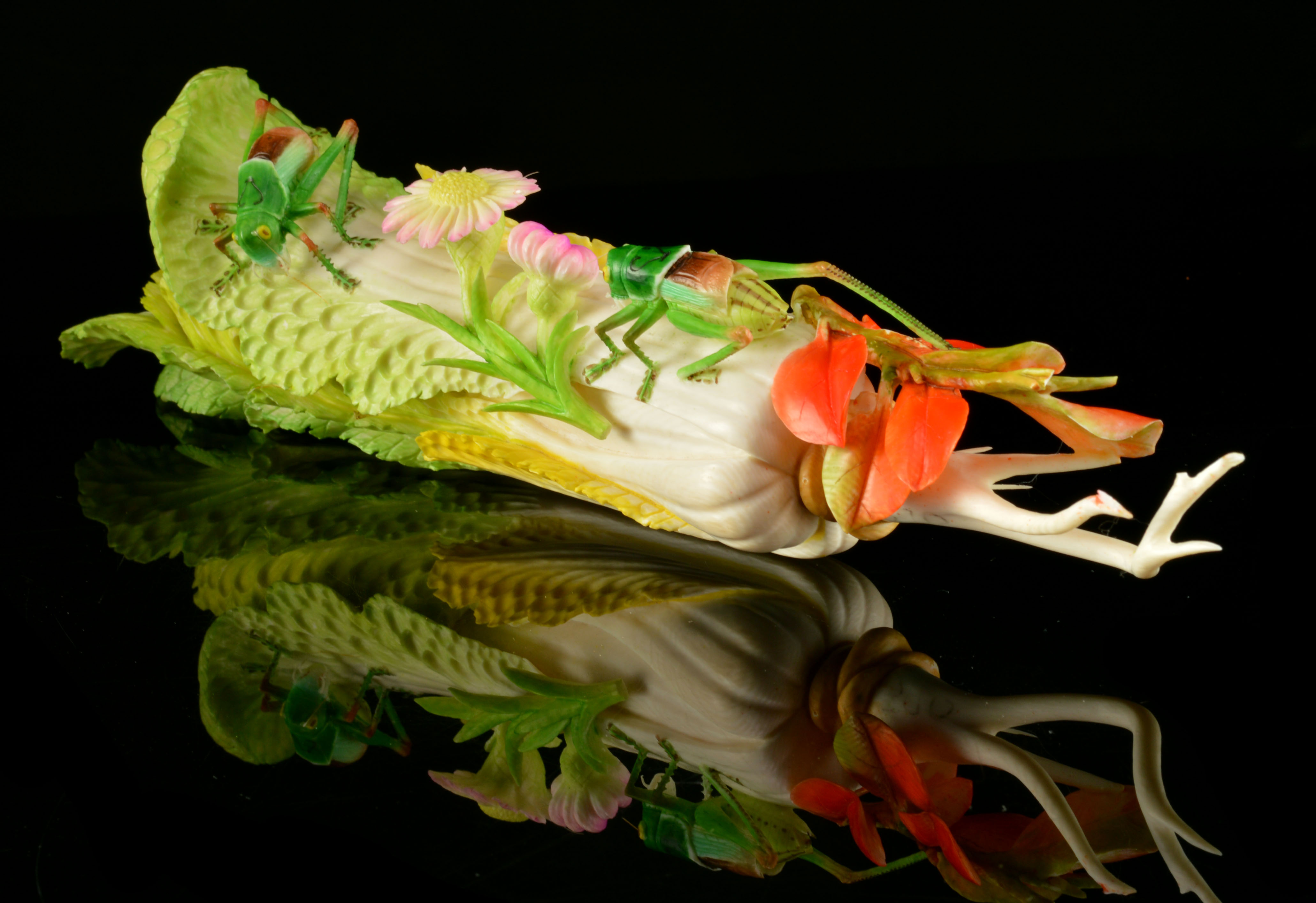 Chinese Hand-Carved Polychrome Ivory Sculpture of Bok Choy