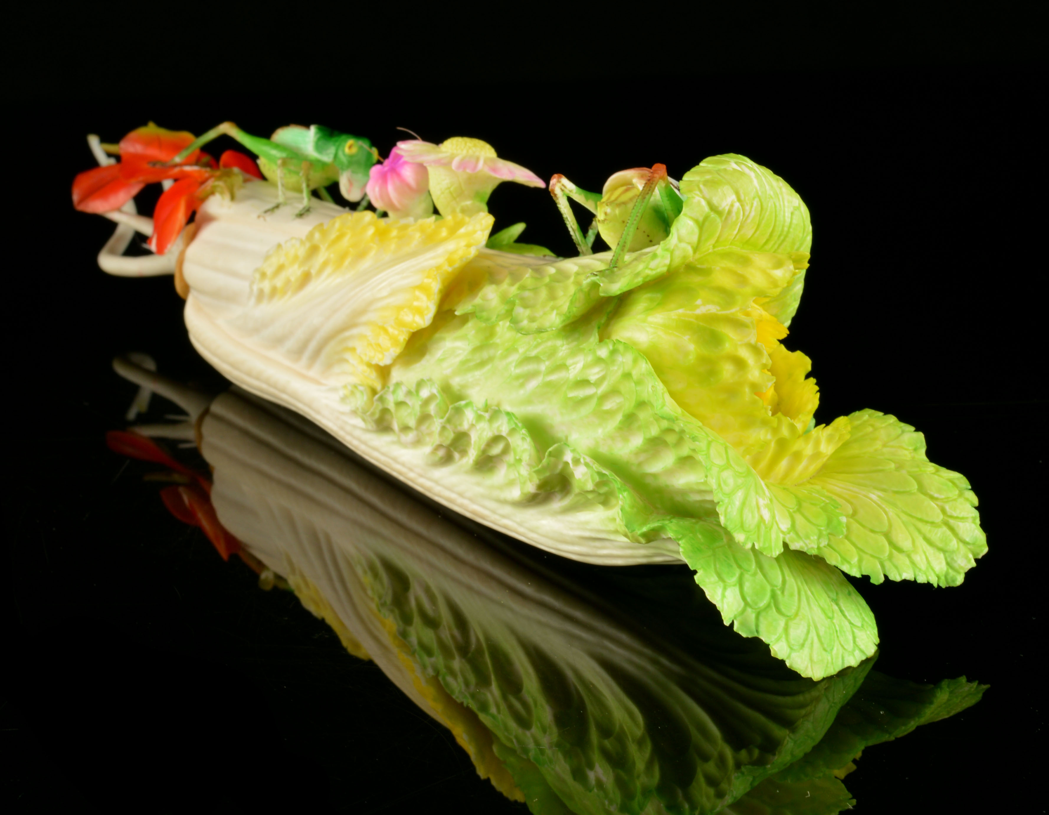 Chinese Hand-Carved Polychrome Ivory Sculpture of Bok Choy