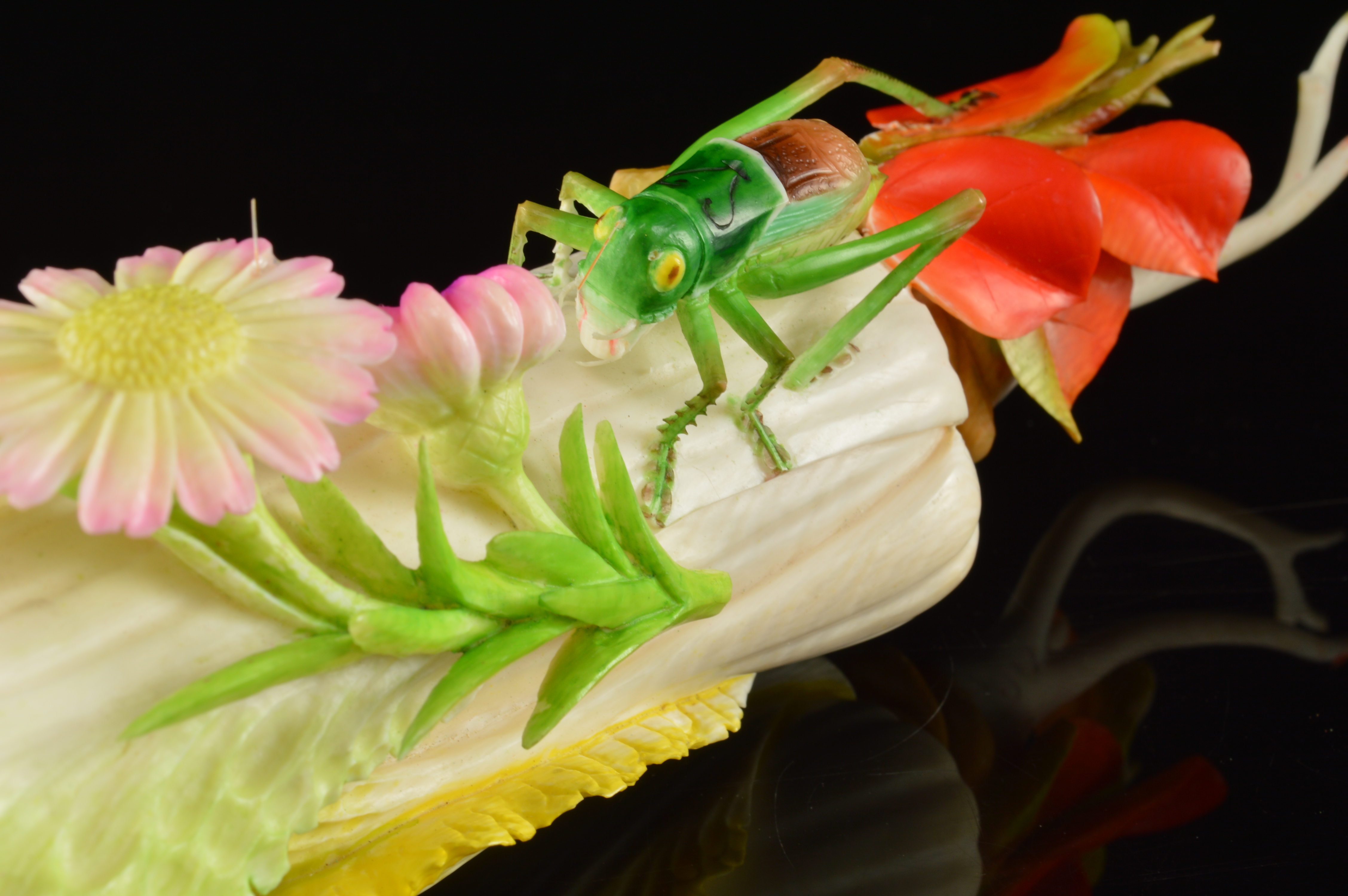 Chinese Hand-Carved Polychrome Ivory Sculpture of Bok Choy