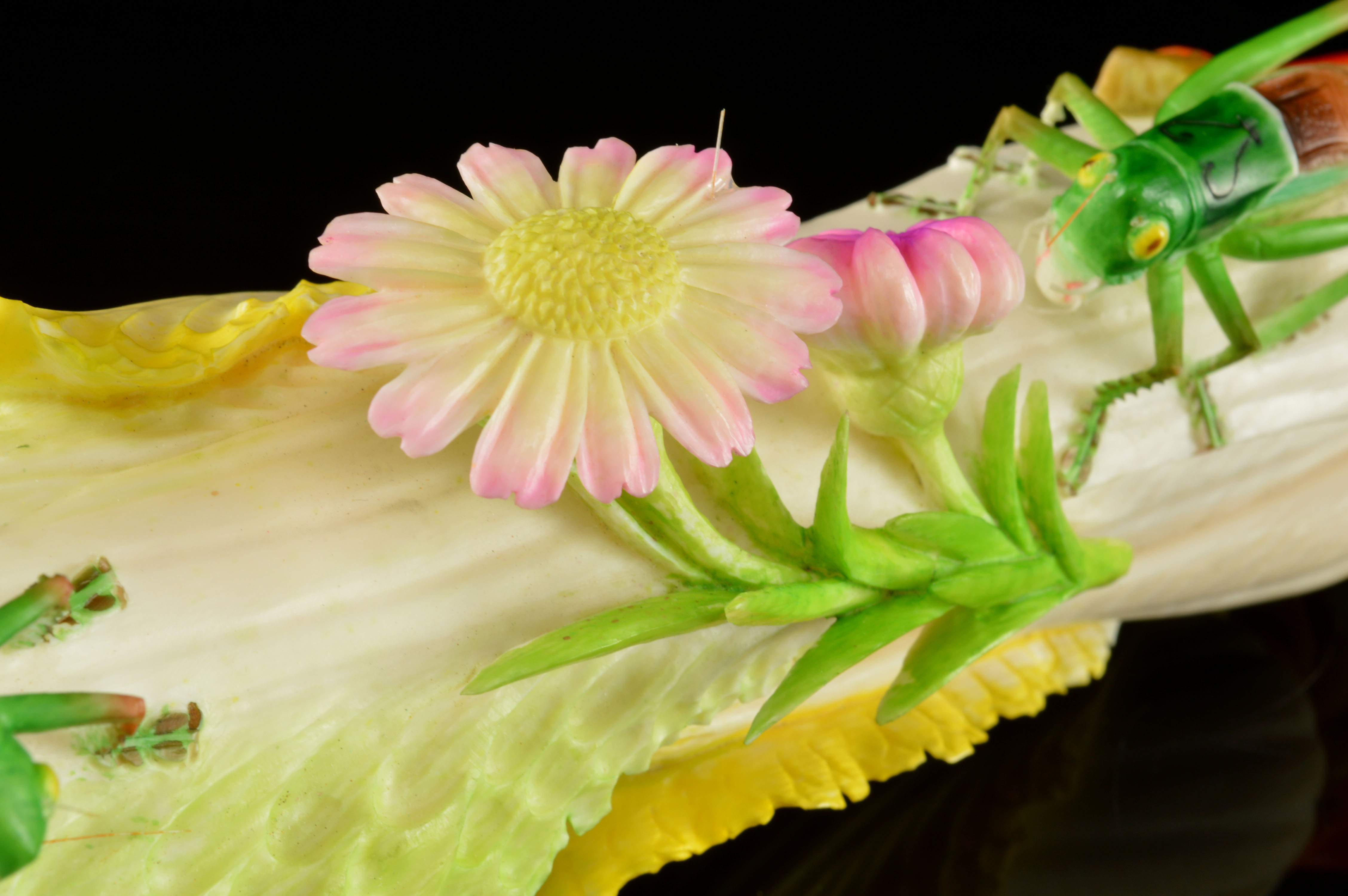 Chinese Hand-Carved Polychrome Ivory Sculpture of Bok Choy