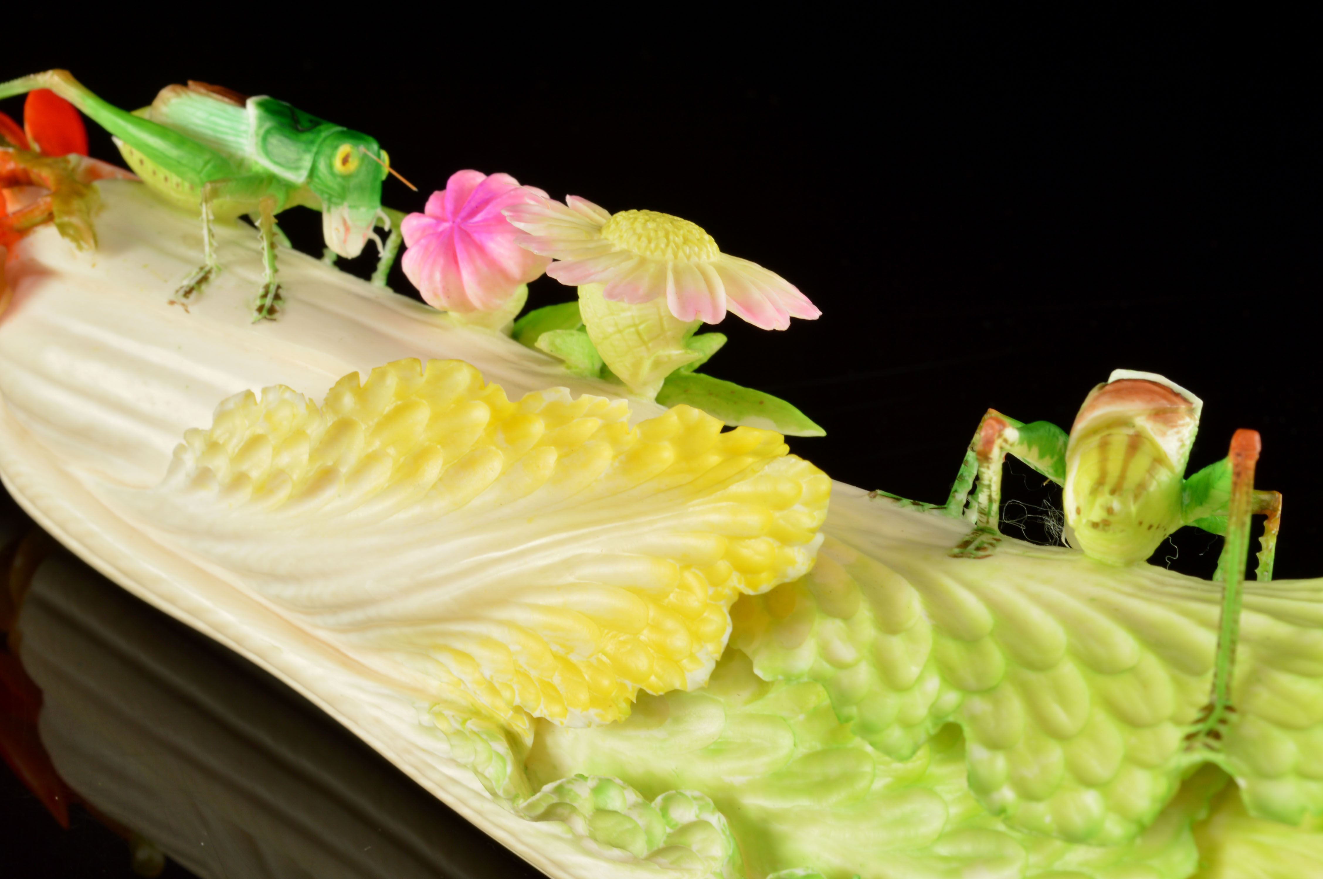 Chinese Hand-Carved Polychrome Ivory Sculpture of Bok Choy