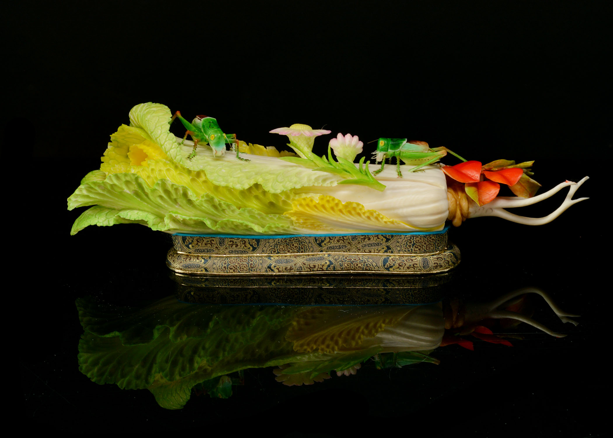 Chinese Hand-Carved Polychrome Ivory Sculpture of Bok Choy