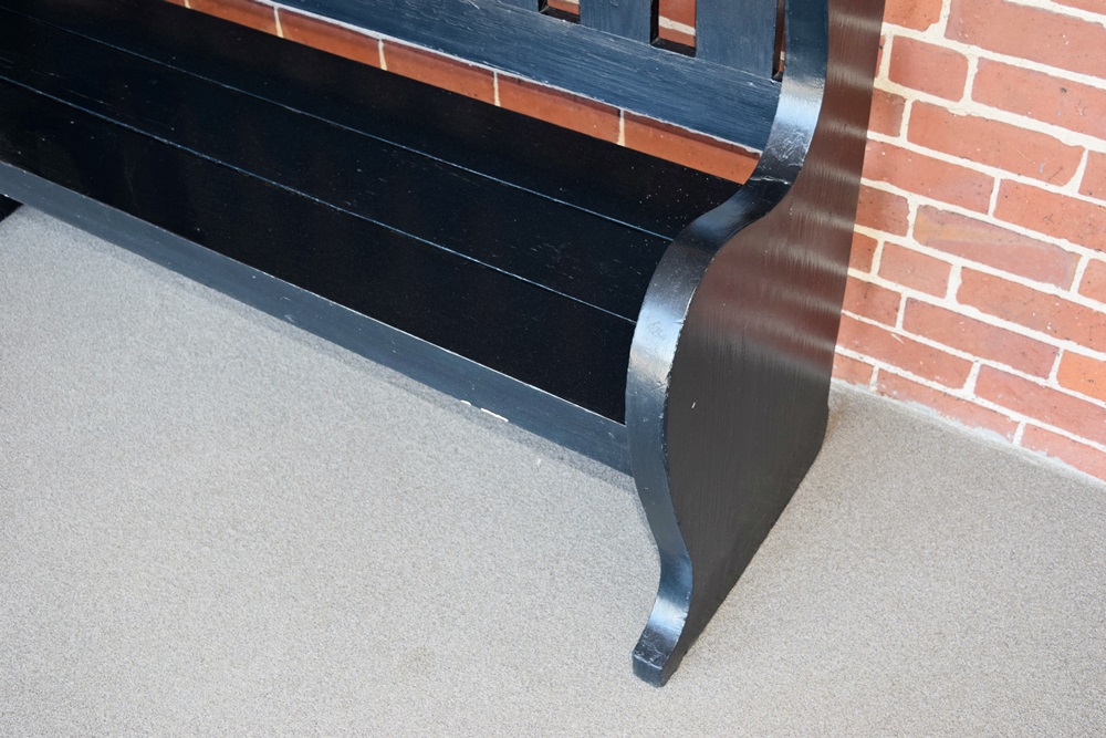 Antique Primitive Wooden High-Back Bench with Charming Cutouts