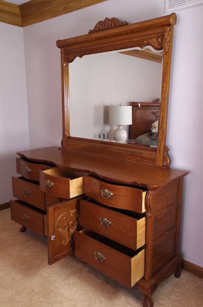 Lexington "Victorian Sampler" Red Oak Dresser and Mirror