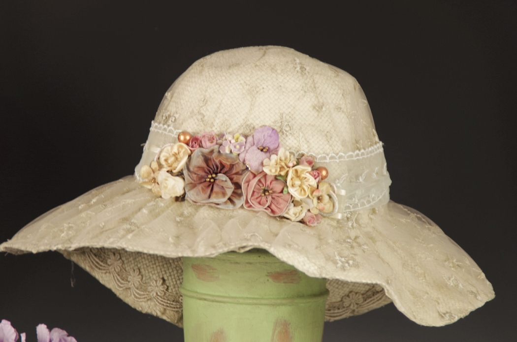 Pair of Vintage Hats with Stands, with Faux African Violet