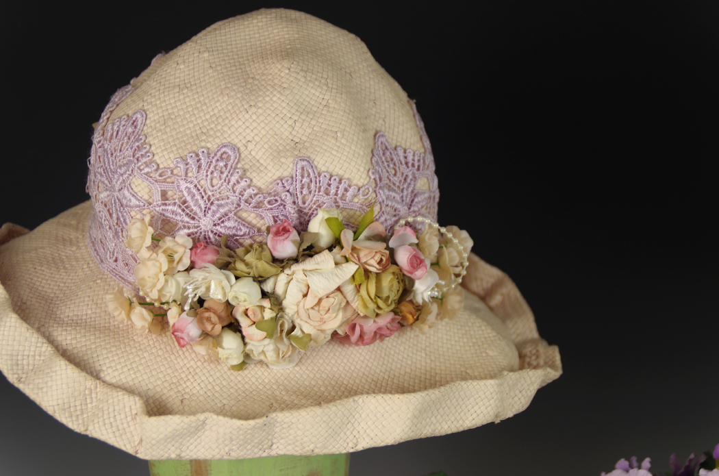Pair of Vintage Hats with Stands, with Faux African Violet