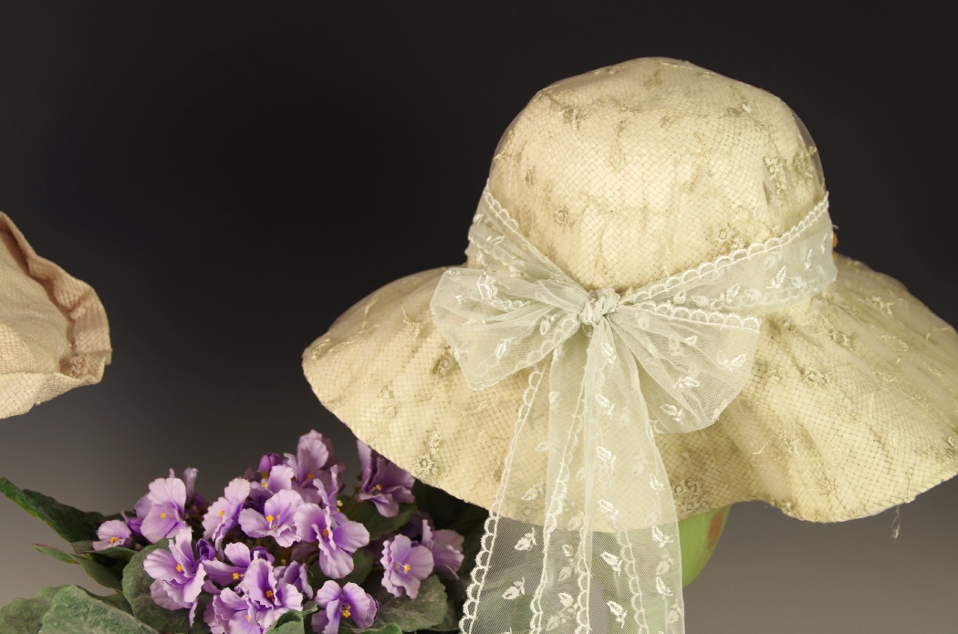 Pair of Vintage Hats with Stands, with Faux African Violet