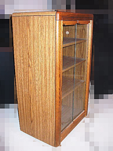Oak Stereo Cabinet with Glass Doors