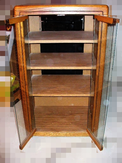 Oak Stereo Cabinet with Glass Doors