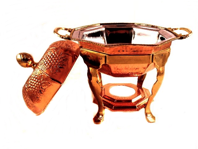 Hammered Copper, Brass and Stainless Chafing Dish with Stand