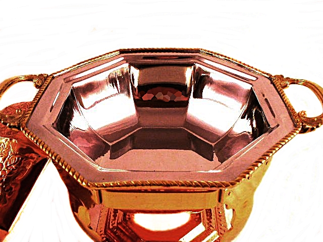 Hammered Copper, Brass and Stainless Chafing Dish with Stand