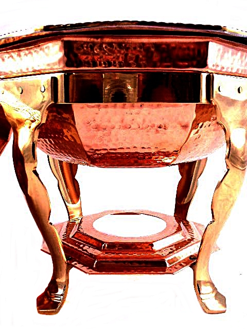 Hammered Copper, Brass and Stainless Chafing Dish with Stand