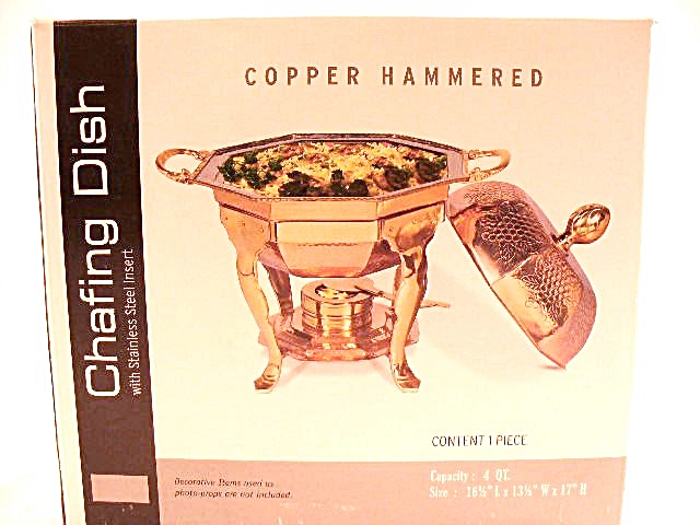 Hammered Copper, Brass and Stainless Chafing Dish with Stand