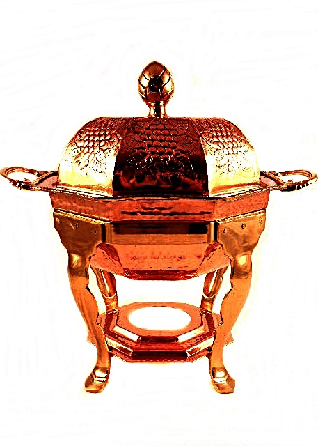 Hammered Copper, Brass and Stainless Chafing Dish with Stand
