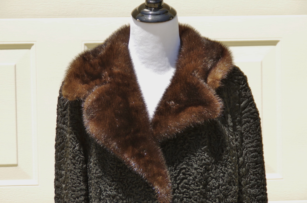 Black Persian Lambswool Coat with Mink Collar