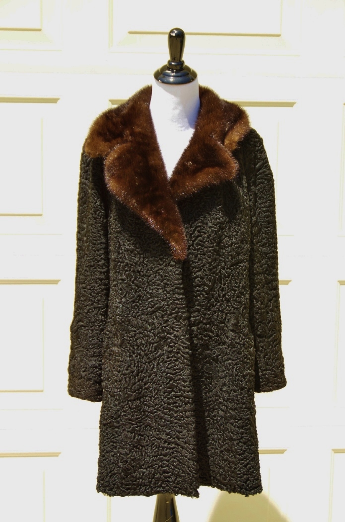 Black Persian Lambswool Coat with Mink Collar
