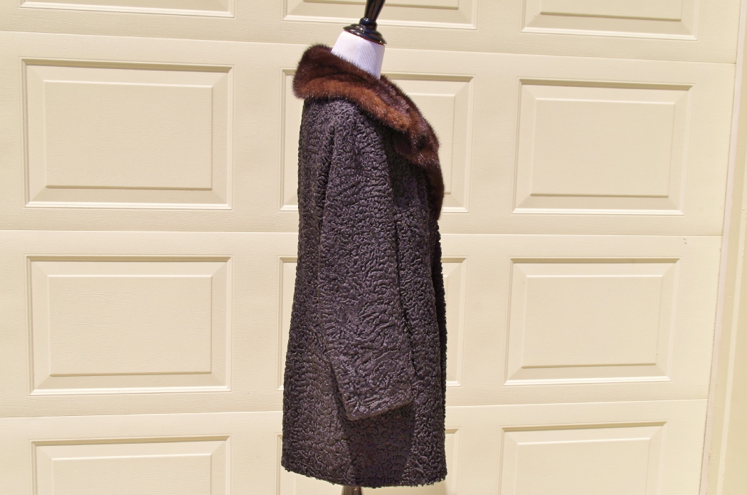 Black Persian Lambswool Coat with Mink Collar