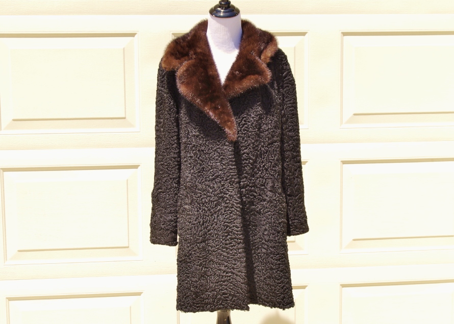 Black Persian Lambswool Coat with Mink Collar