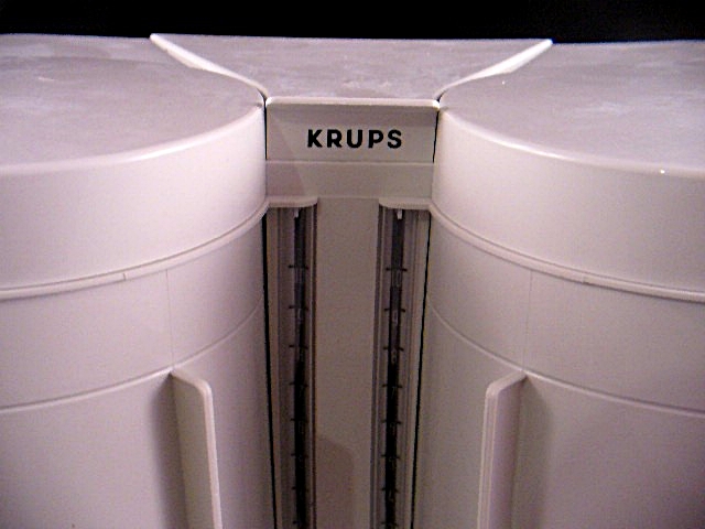 Krups Double Pot Coffee Maker in White and a Seltzer Bottle
