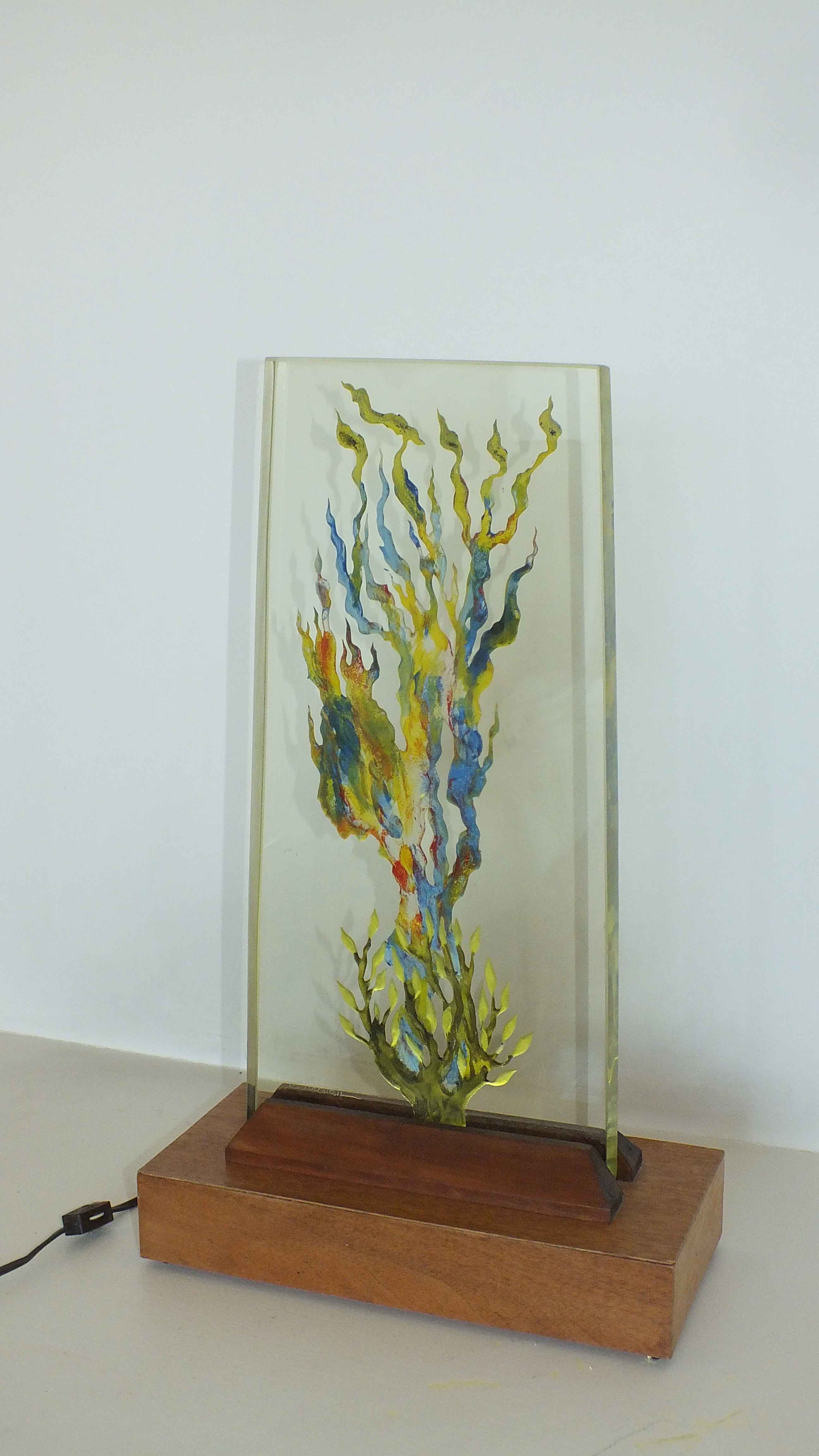Herman Perlman Etched and Sandblasted Art Glass Sculpture