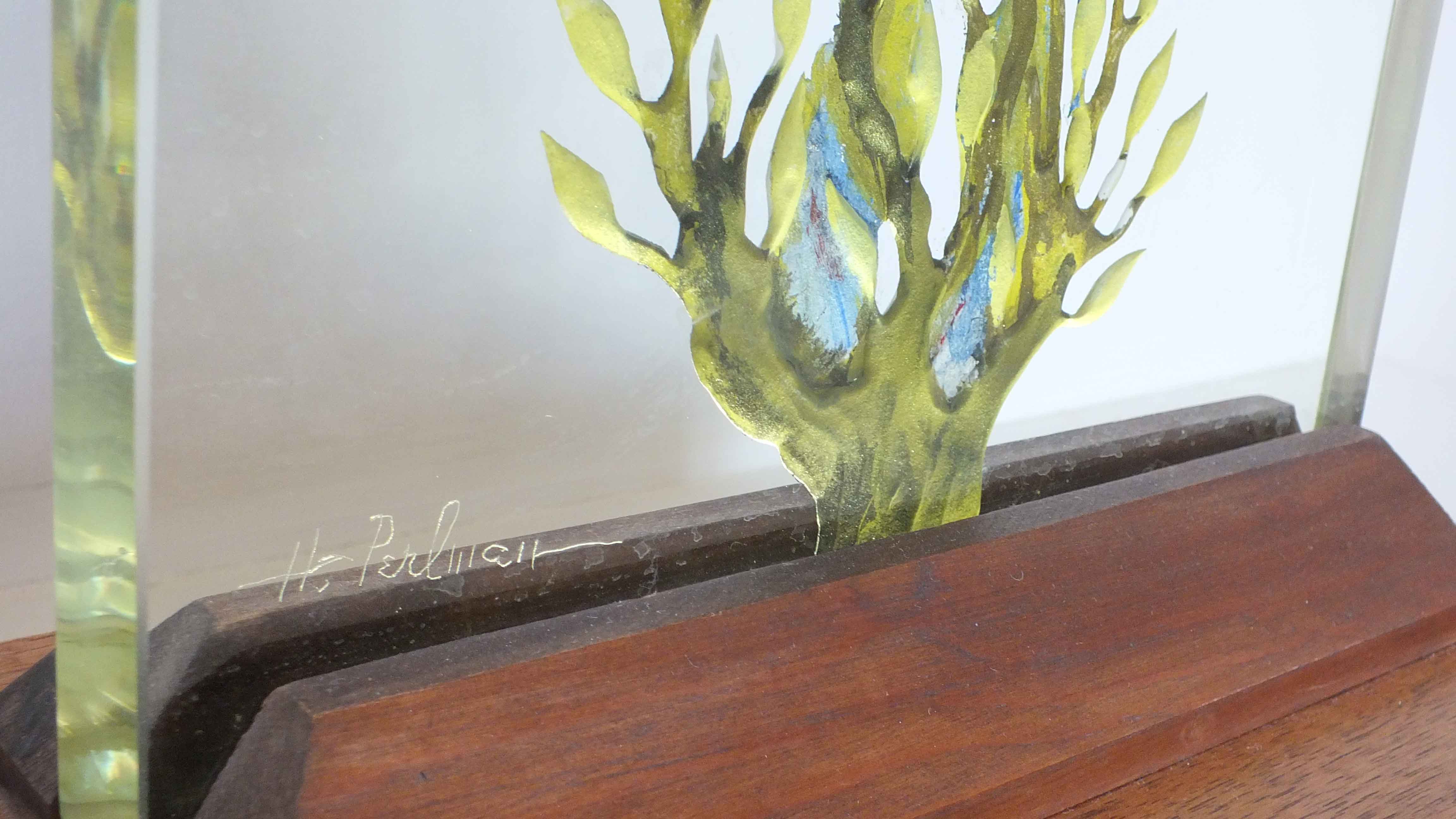 Herman Perlman Etched and Sandblasted Art Glass Sculpture