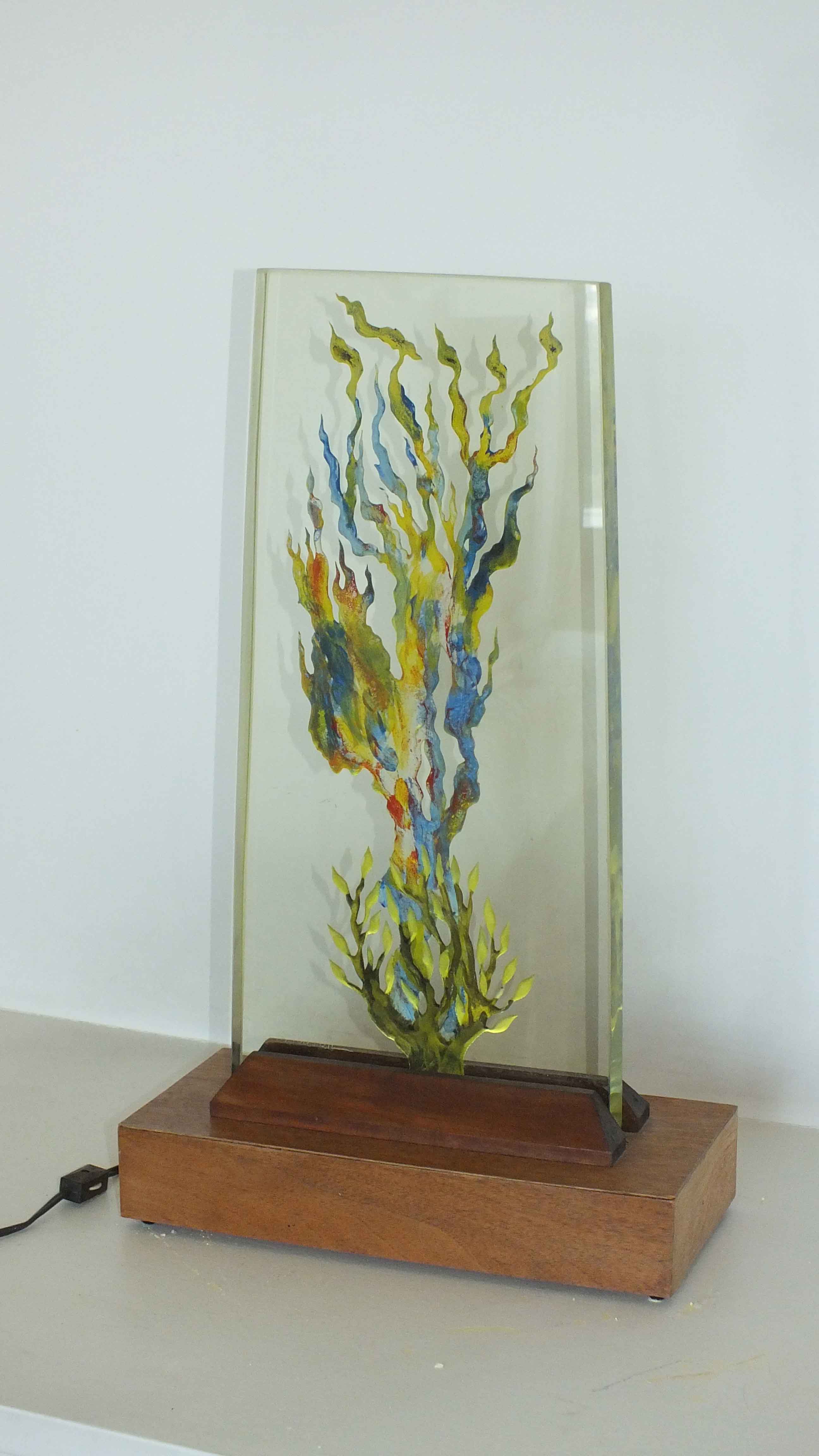 Herman Perlman Etched and Sandblasted Art Glass Sculpture