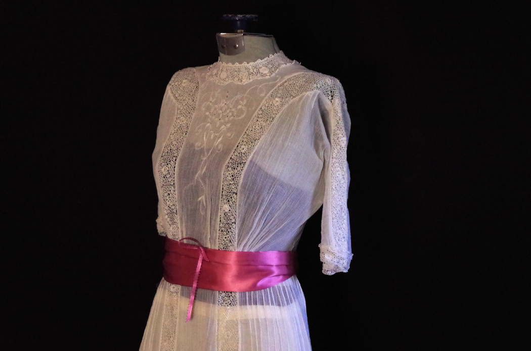 Late Victorian Era White Lace Dress, Circa 1900, with Dress Form