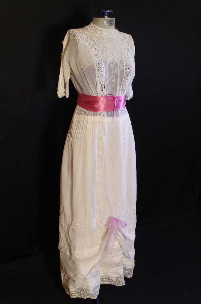 Late Victorian Era White Lace Dress, Circa 1900, with Dress Form
