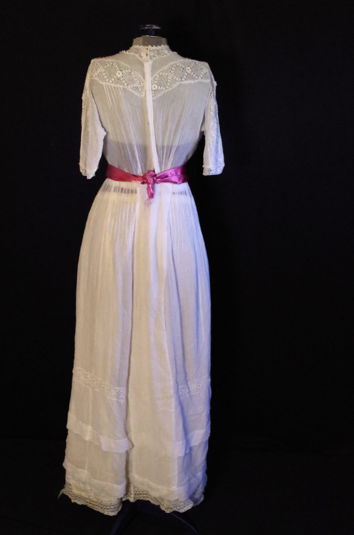 Late Victorian Era White Lace Dress, Circa 1900, with Dress Form