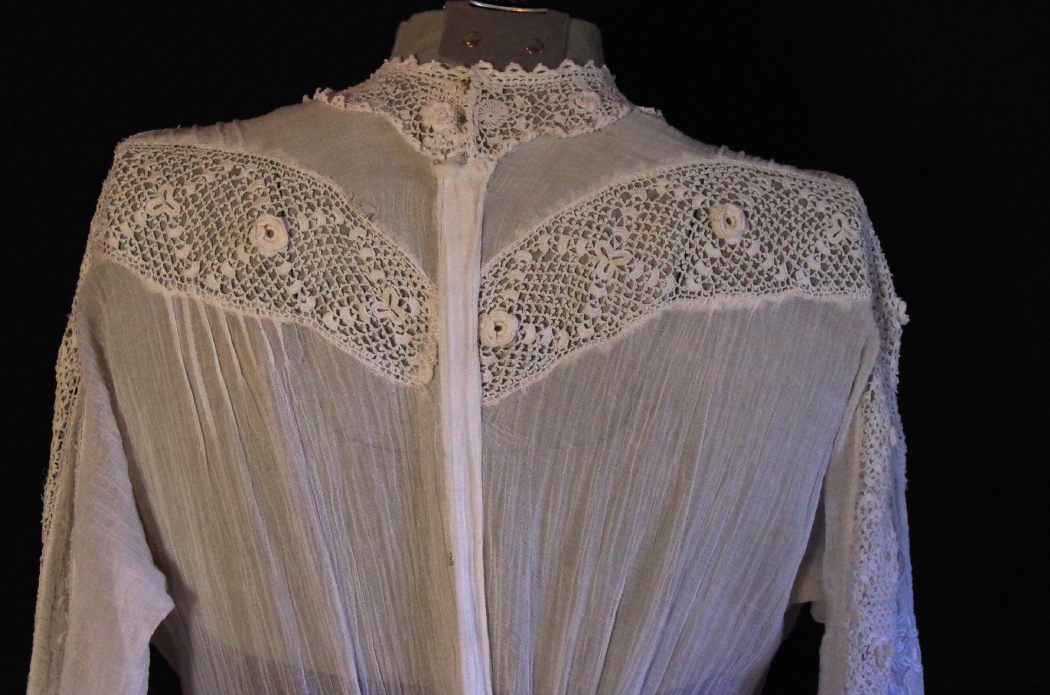 Late Victorian Era White Lace Dress, Circa 1900, with Dress Form