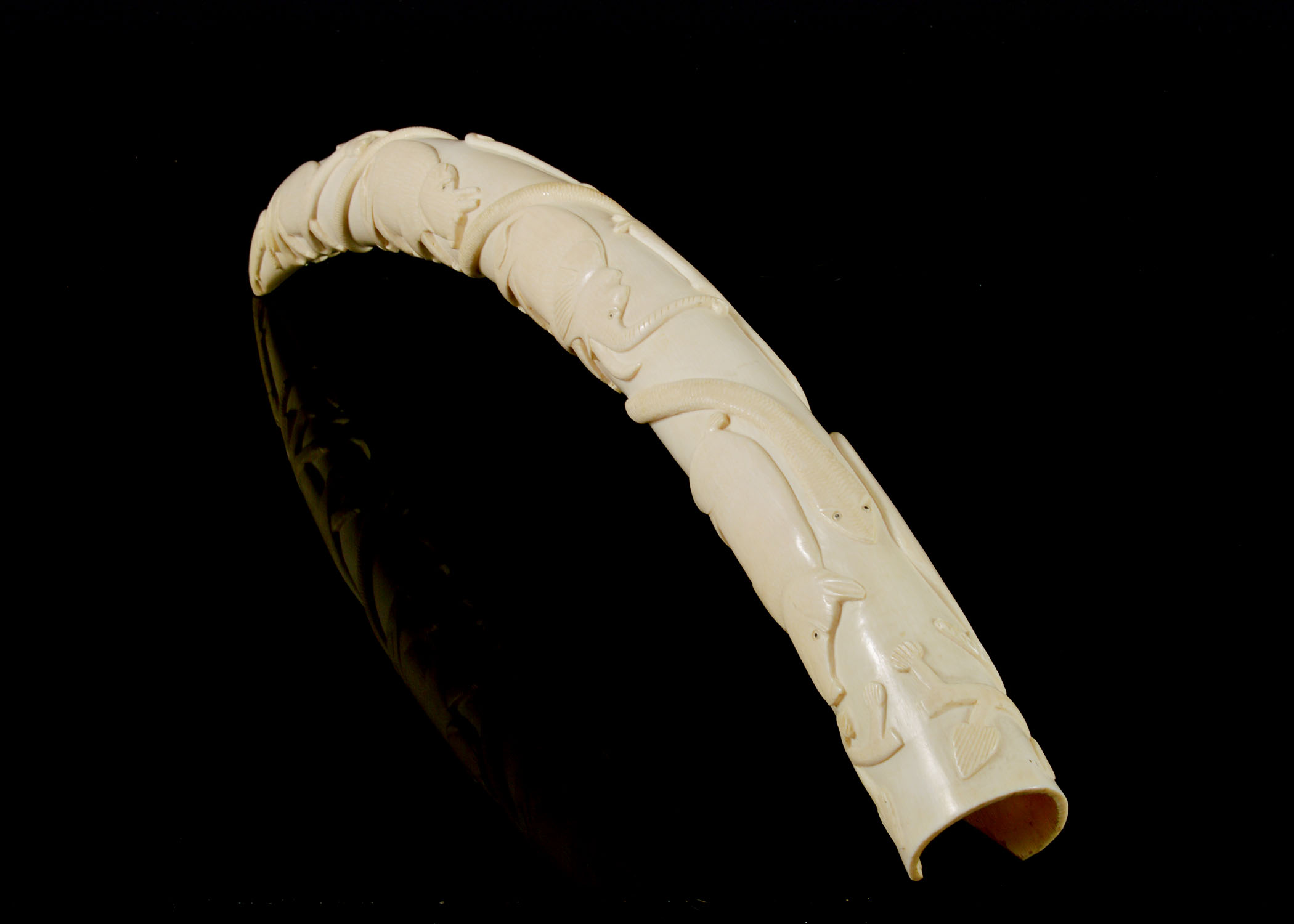 Vintage African Hand Carved Ivory Tusk Depicting Animals
