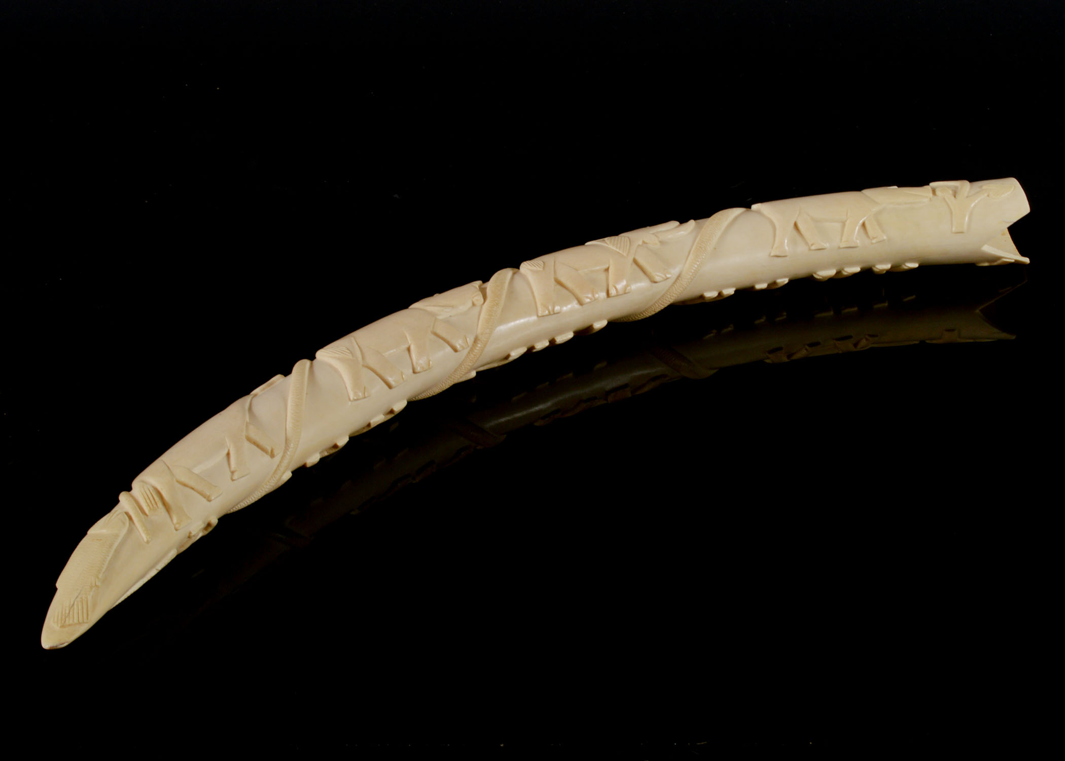 Vintage African Hand Carved Ivory Tusk Depicting Animals