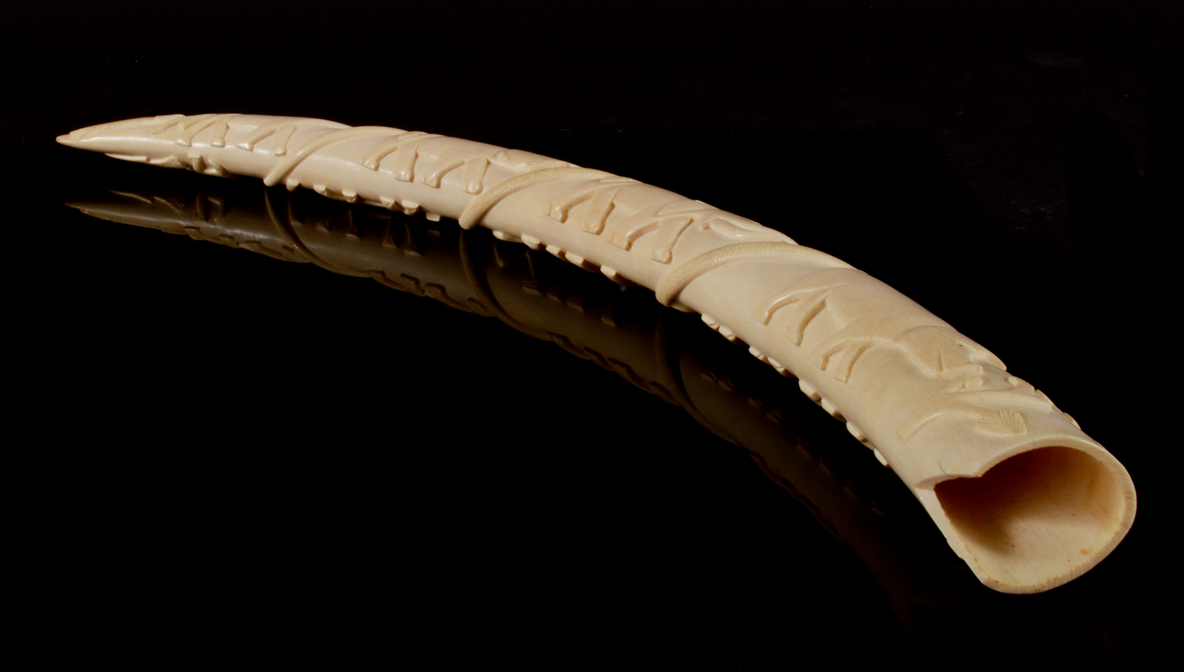 Vintage African Hand Carved Ivory Tusk Depicting Animals