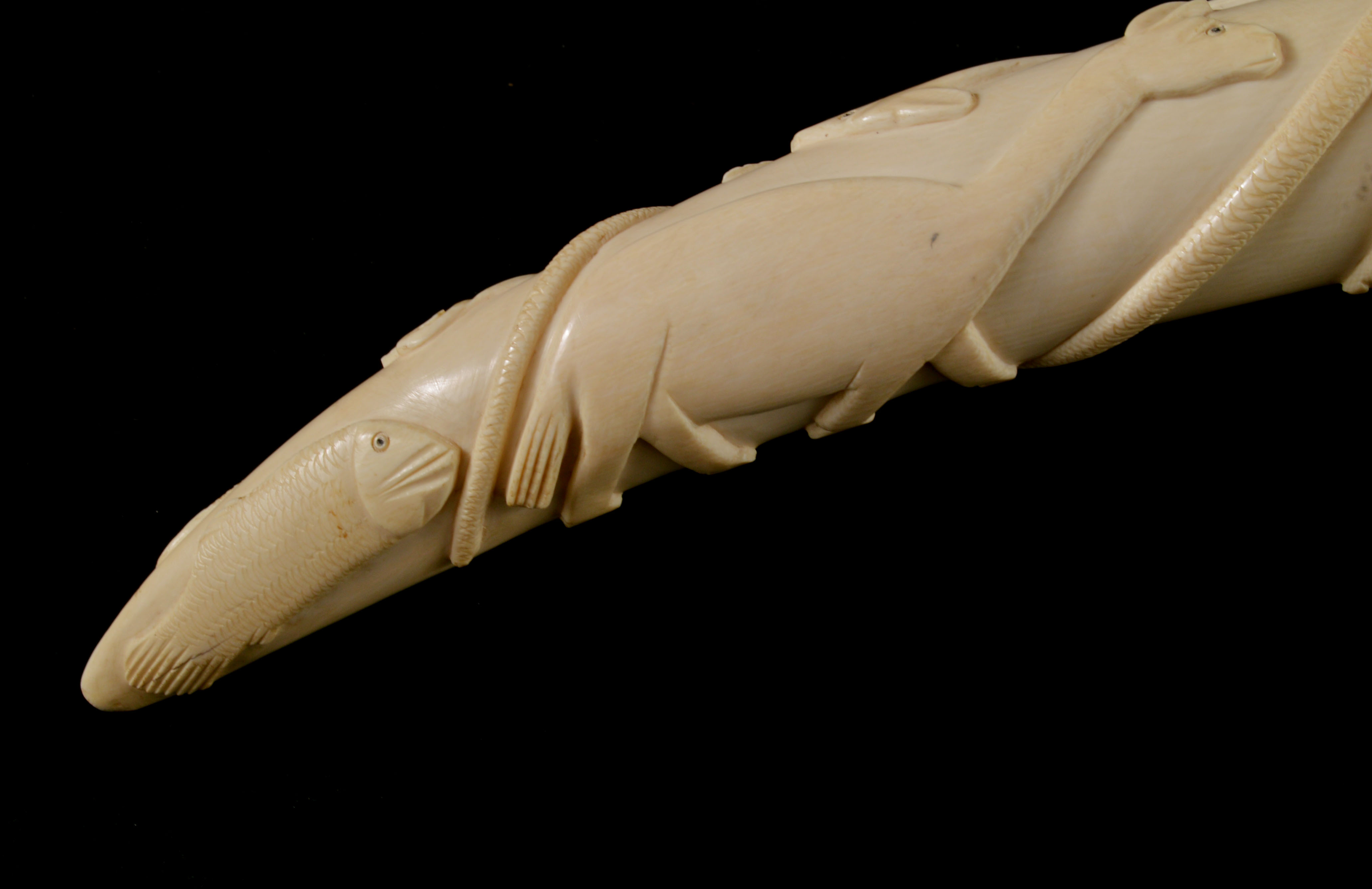Vintage African Hand Carved Ivory Tusk Depicting Animals