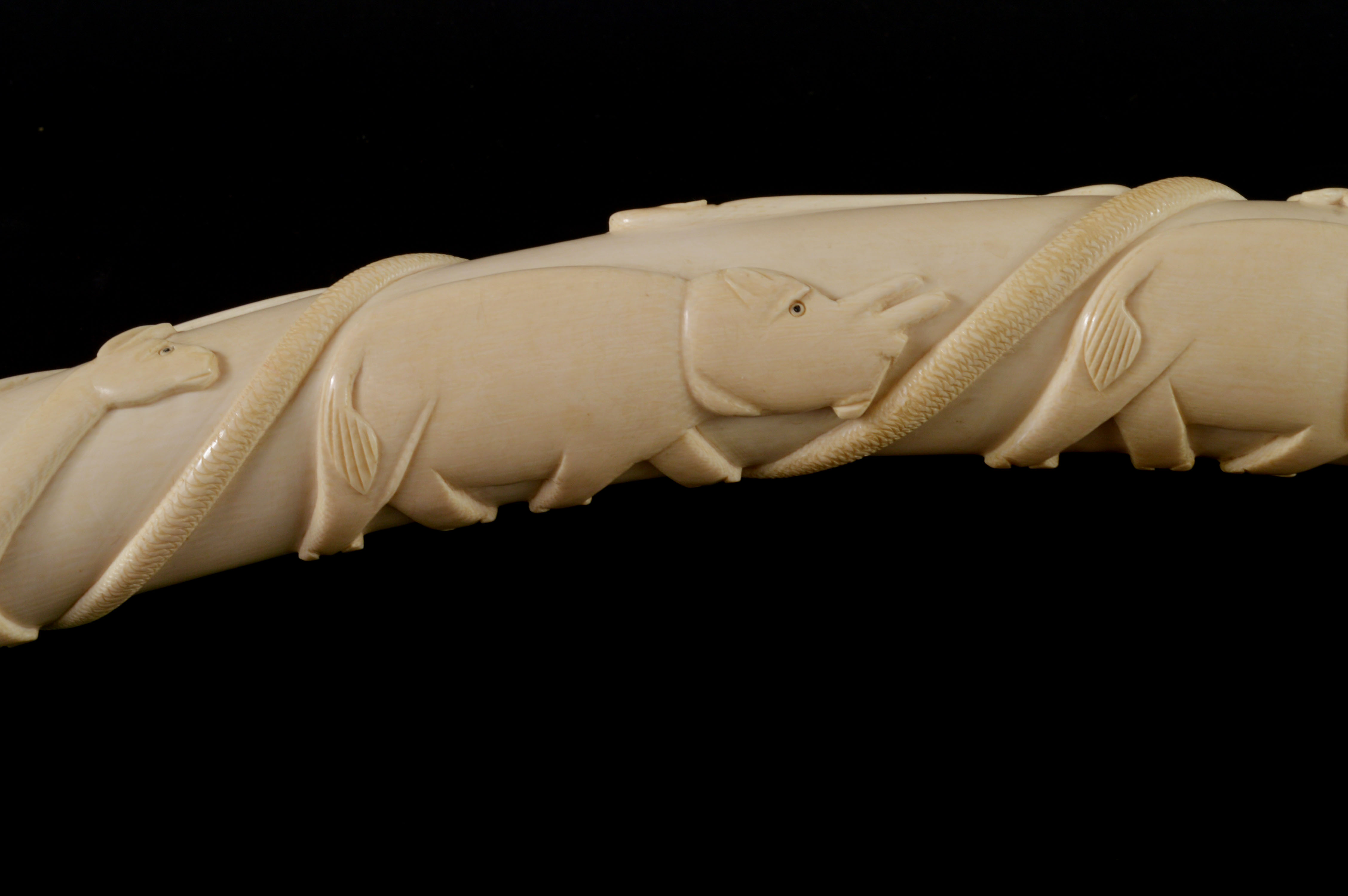 Vintage African Hand Carved Ivory Tusk Depicting Animals