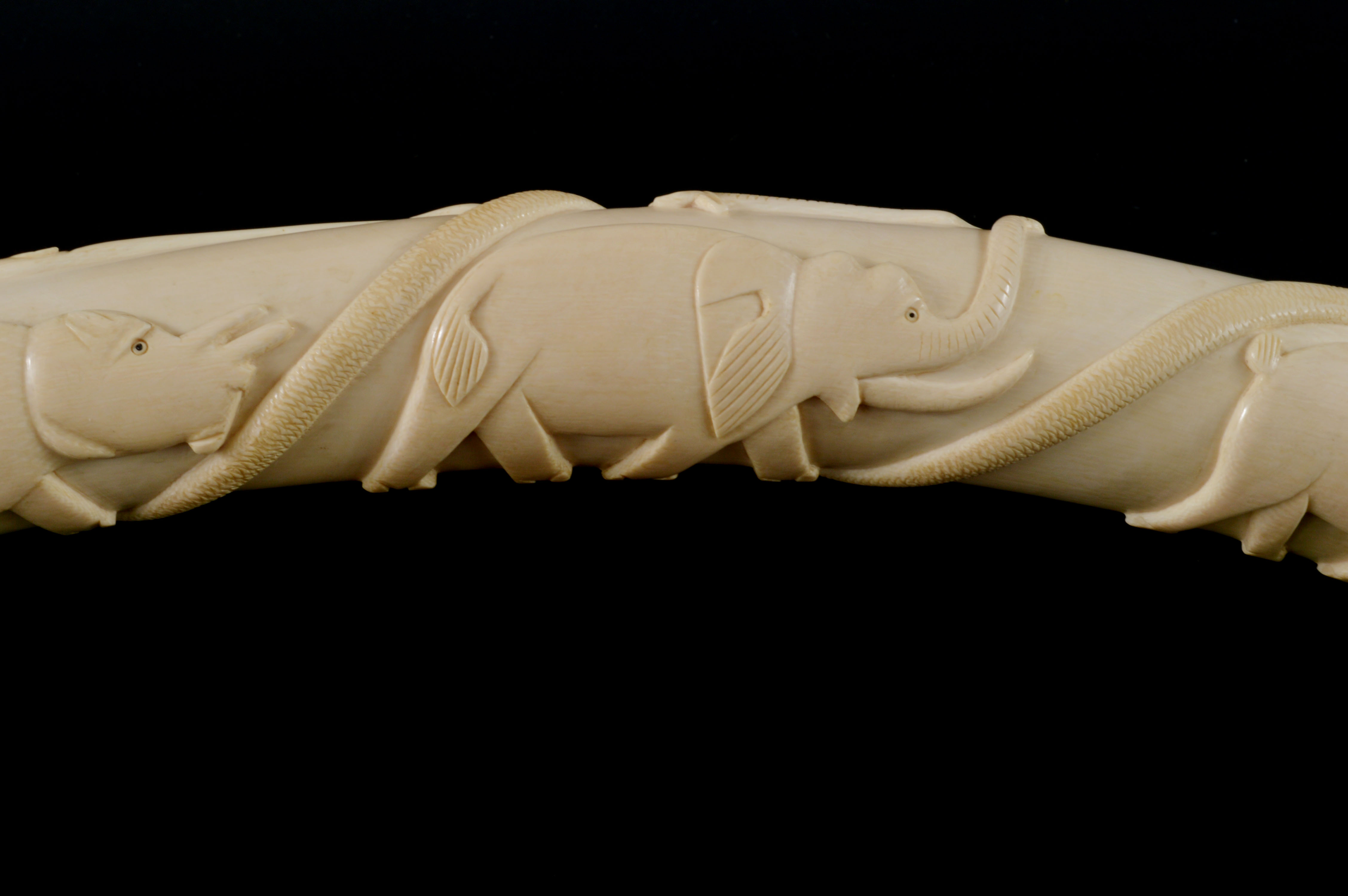 Vintage African Hand Carved Ivory Tusk Depicting Animals