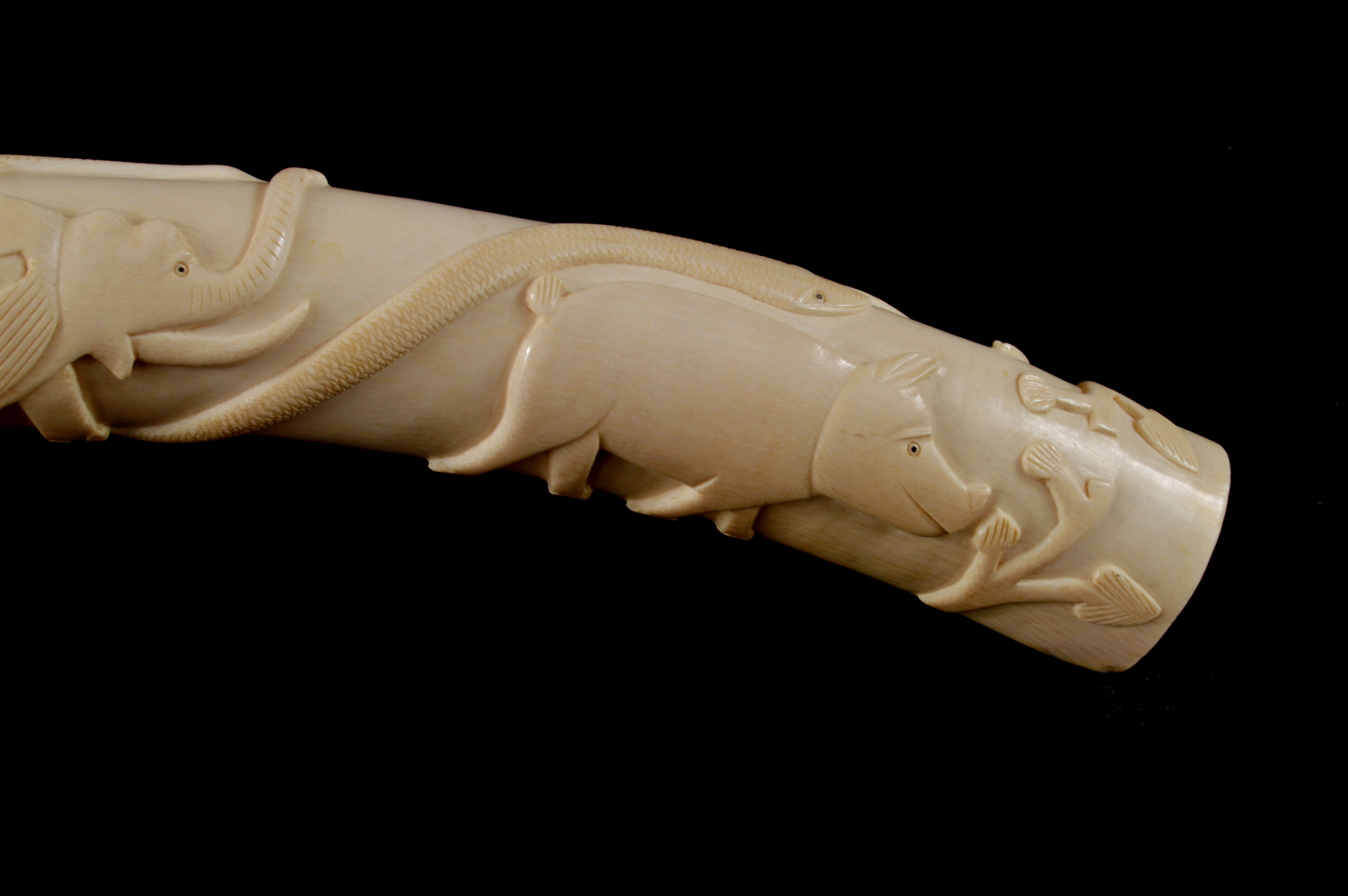 Vintage African Hand Carved Ivory Tusk Depicting Animals