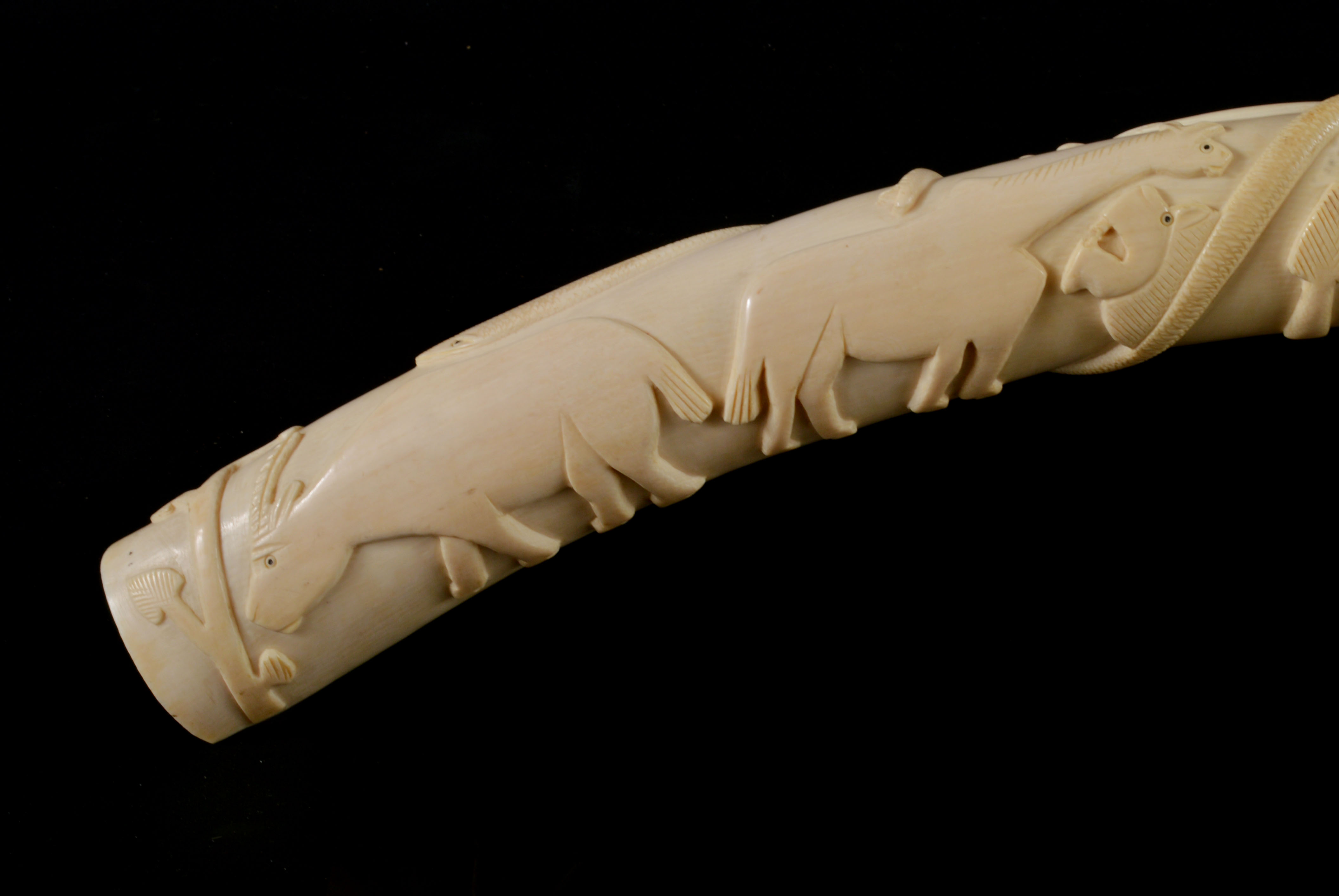 Vintage African Hand Carved Ivory Tusk Depicting Animals