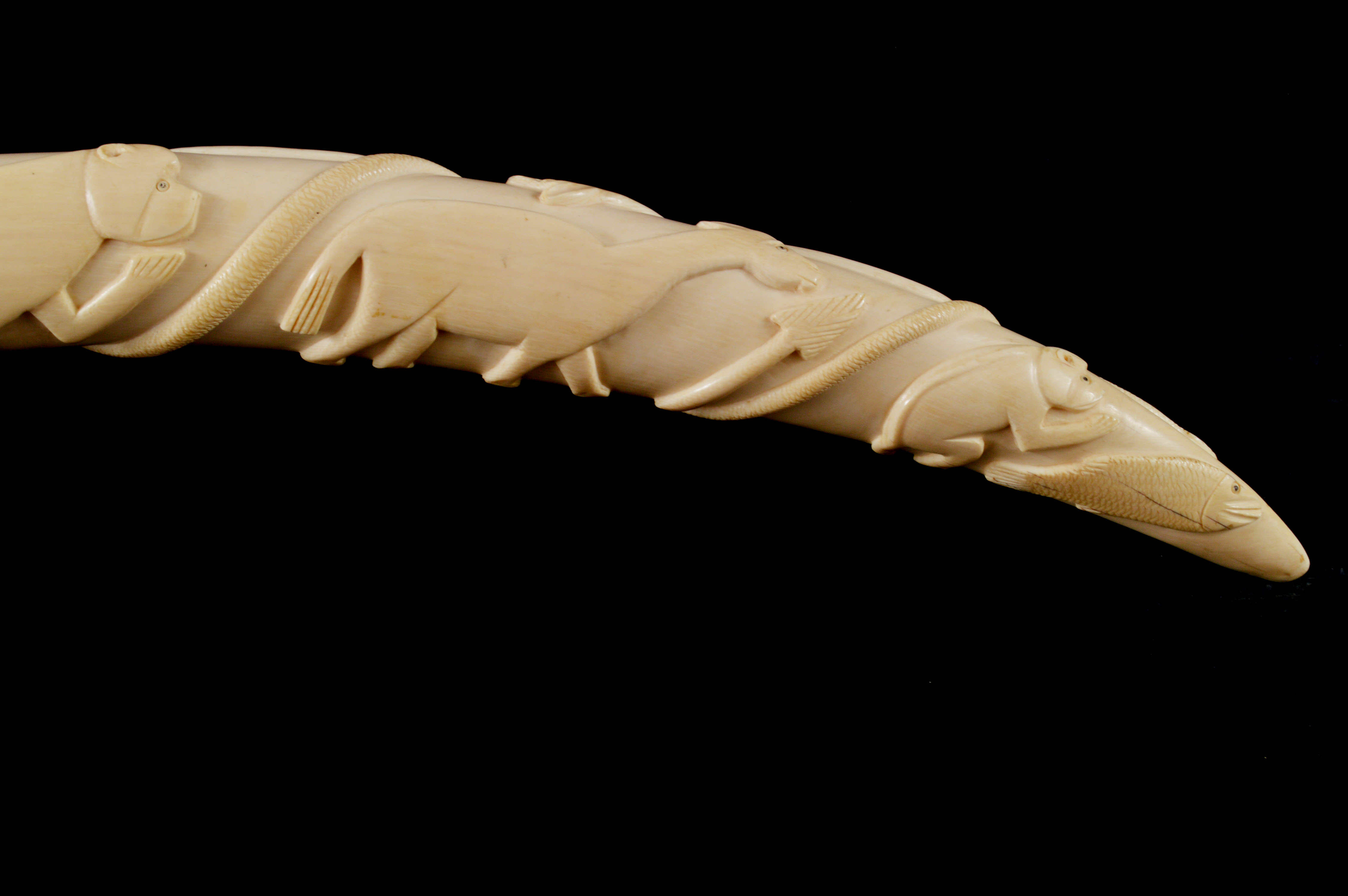 Vintage African Hand Carved Ivory Tusk Depicting Animals