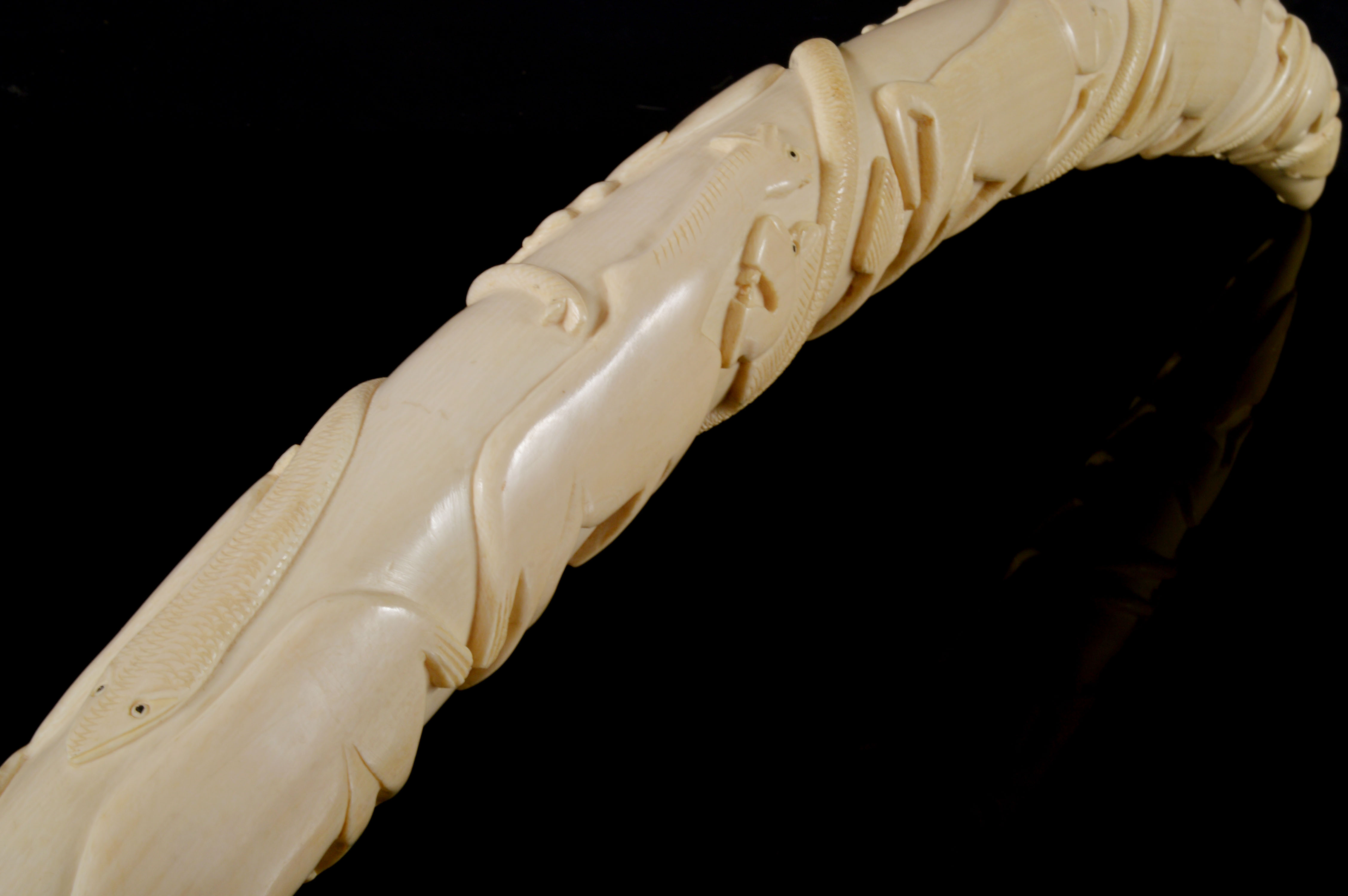 Vintage African Hand Carved Ivory Tusk Depicting Animals