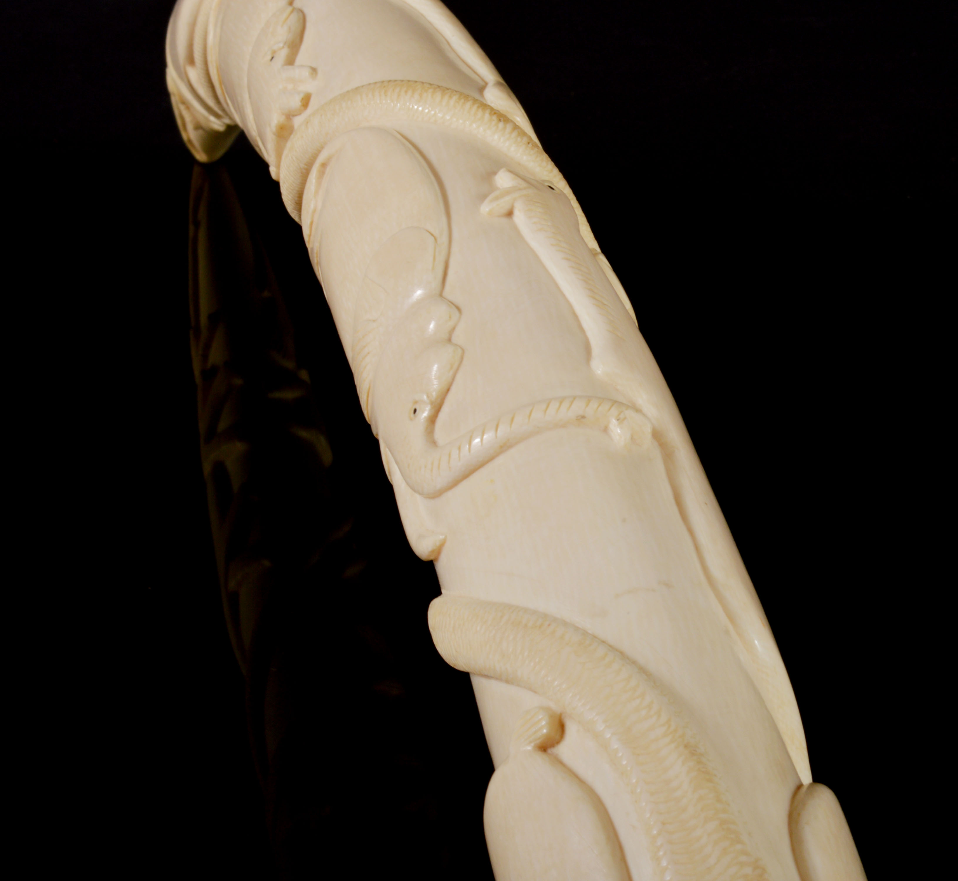 Vintage African Hand Carved Ivory Tusk Depicting Animals