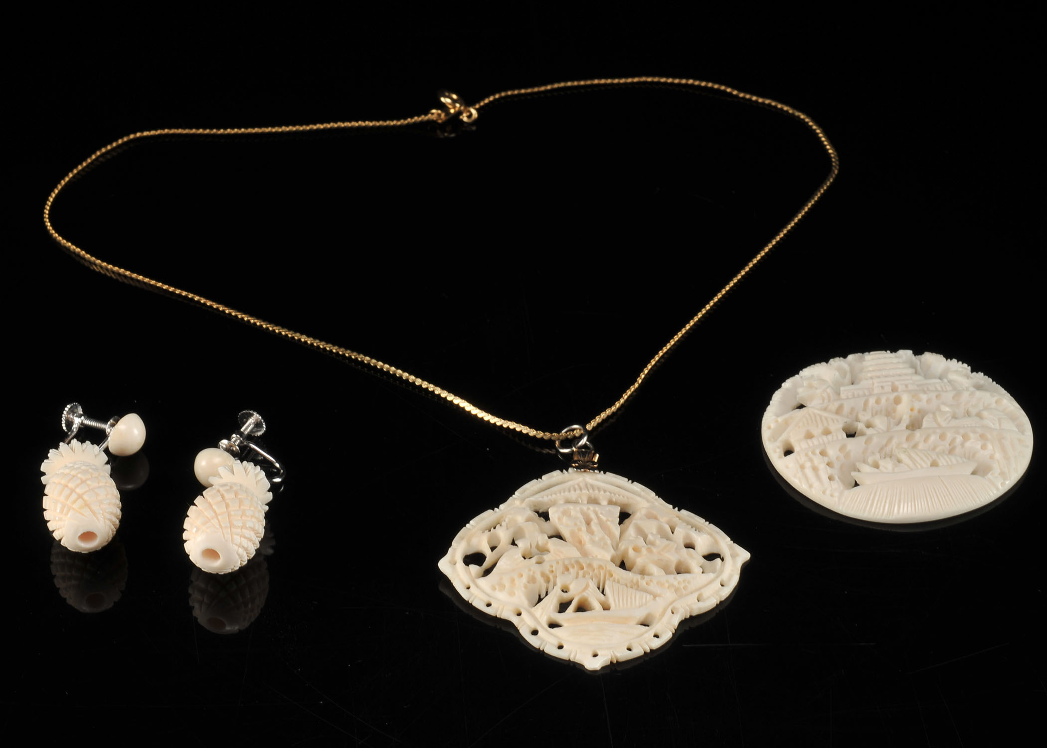Vintage Hand Carved Ivory Jewelry